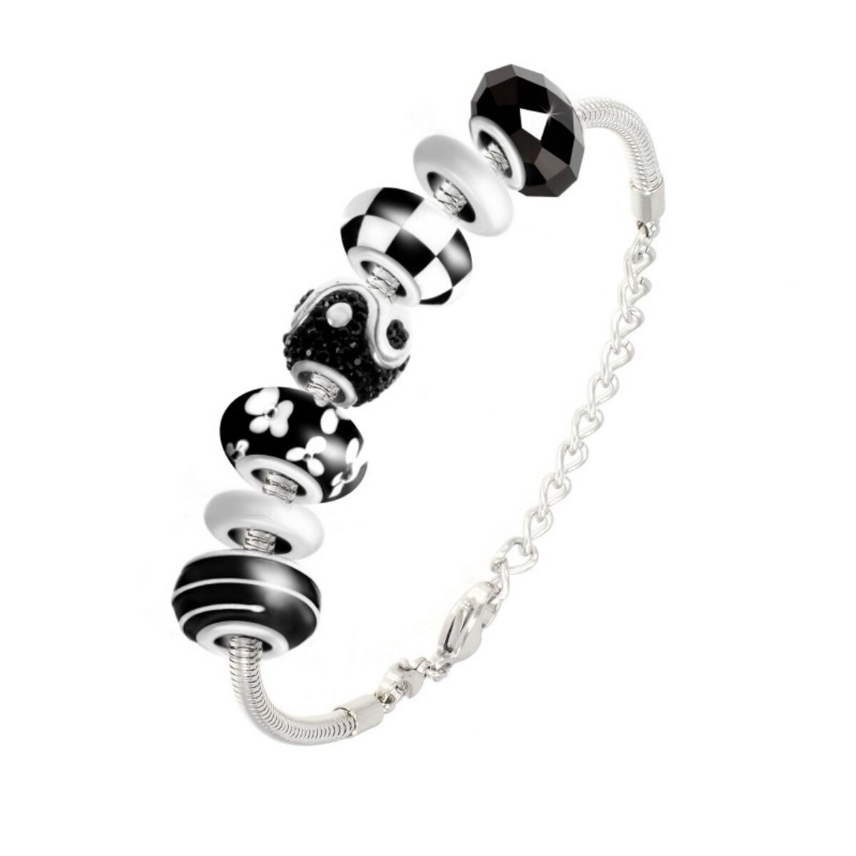 SC CRYSTAL Bracelet de charms perles noirs et acier SC Crystal