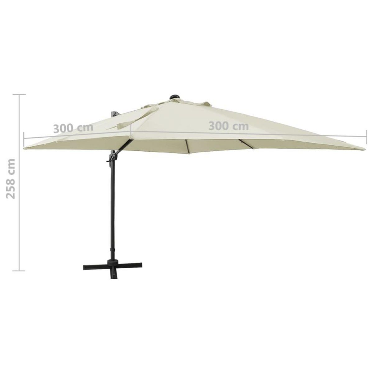 VIDAXL Parasol de jardin en porte-a-faux et mat et lumieres LED sable