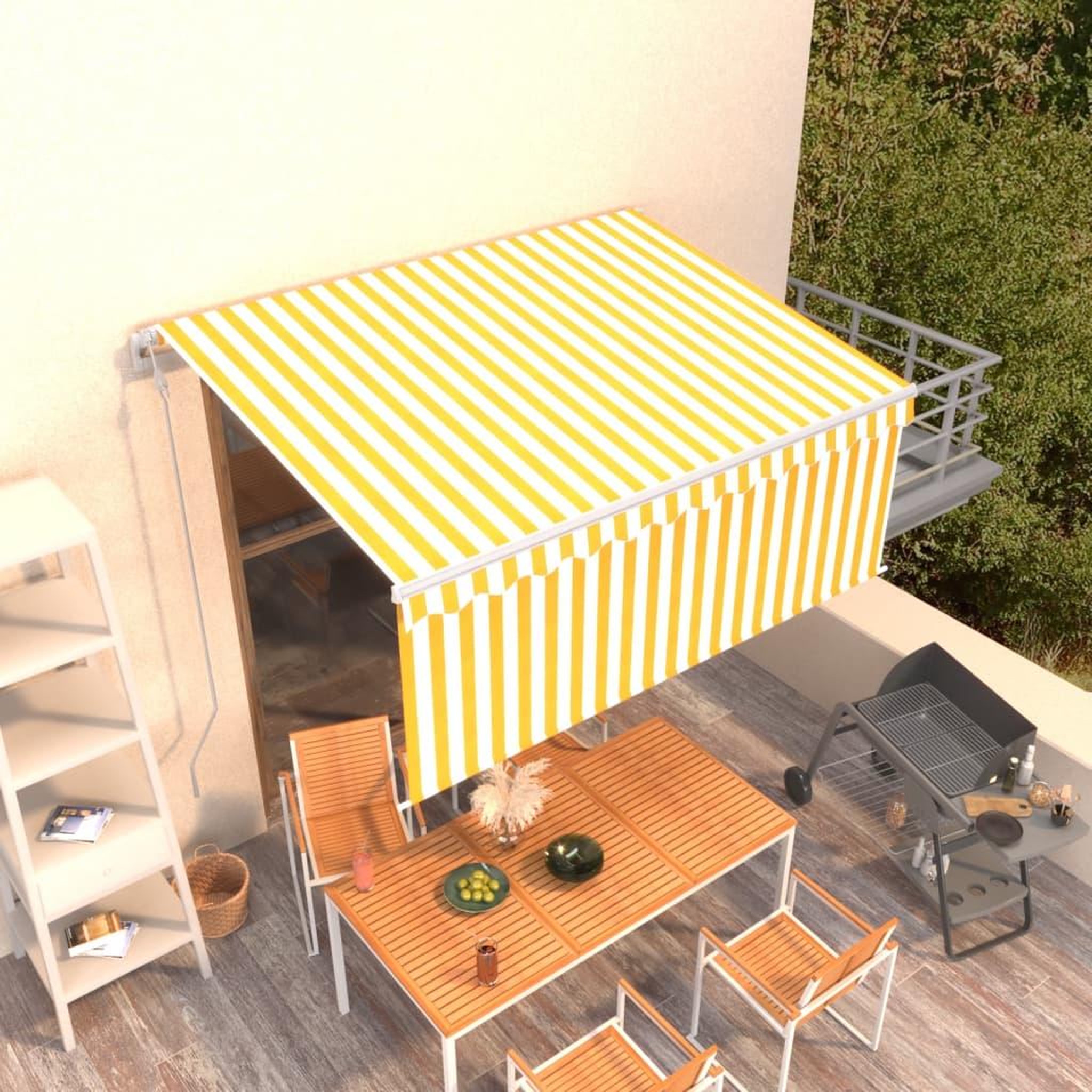VIDAXL Auvent retractable automatique avec store 3,5x2,5 m Jaune blanc