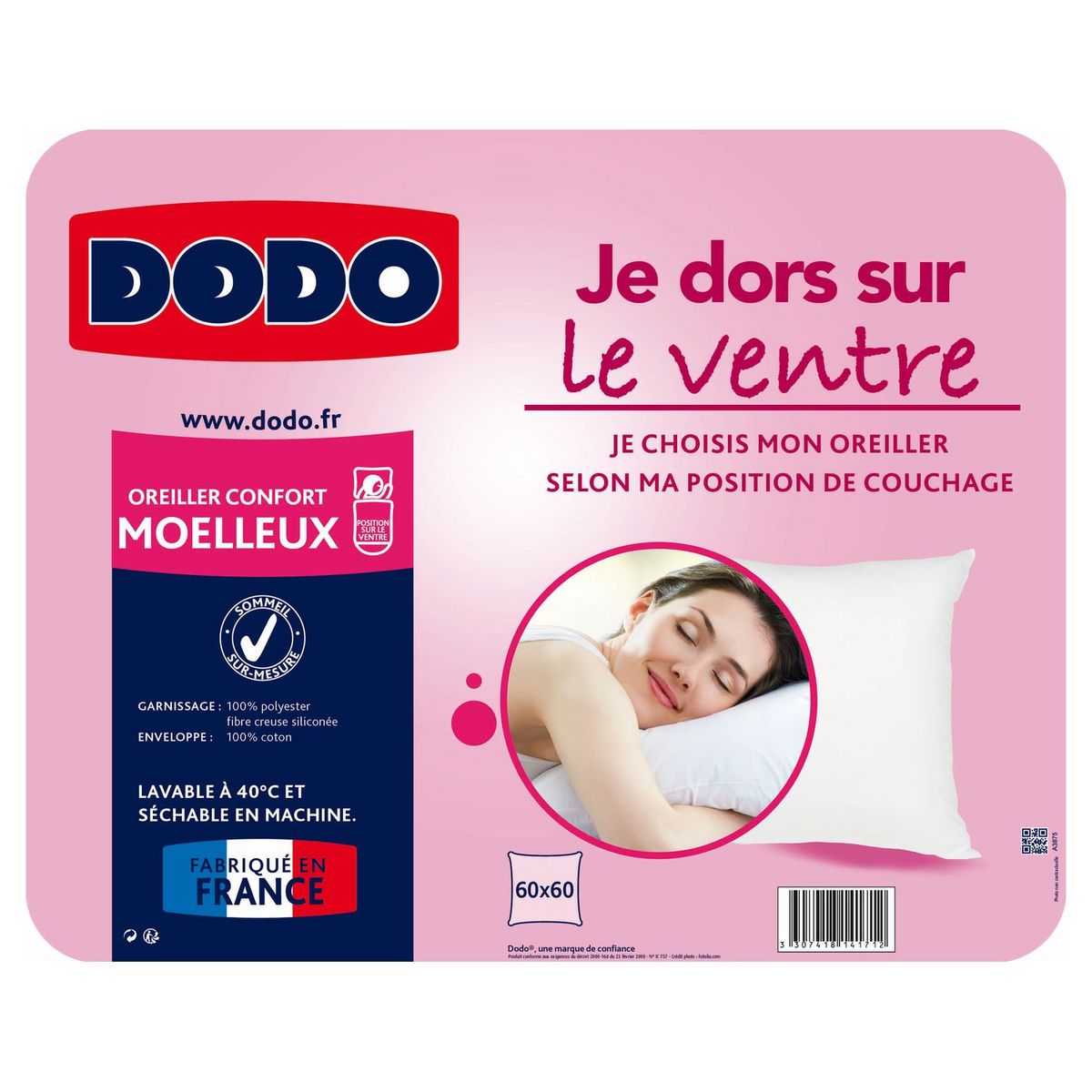 DODO Oreiller DODO moelleux JE DORS SUR LE VENTRE