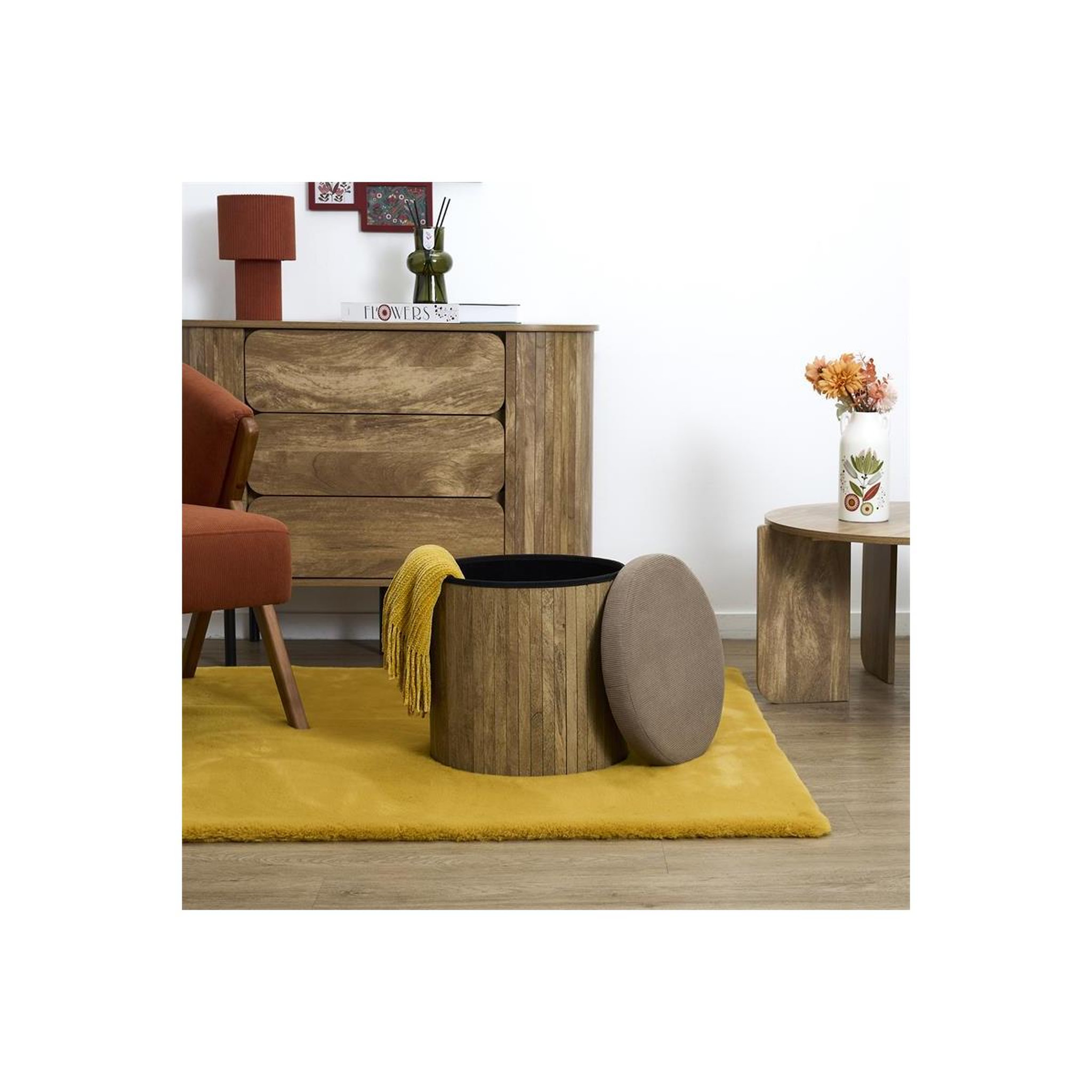 Voir la diapositive 6 : The Home Deco Factory Pouf coffre pliable  jules  38cm taupe