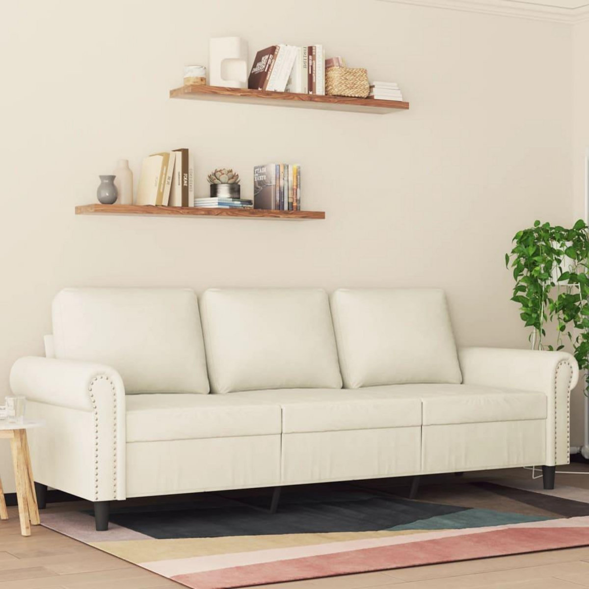 VIDAXL Canape a 3 places Creme 180 cm Velours