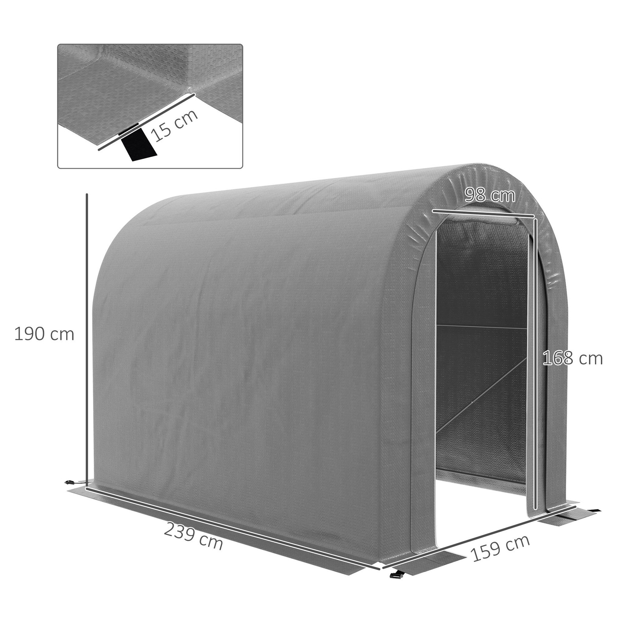 Voir la diapositive 3 : OUTSUNNY Abri de jardin rangement extérieur dim. 239L x 159l x 190H cm - porte zippée - acier galvanisé PE gris
