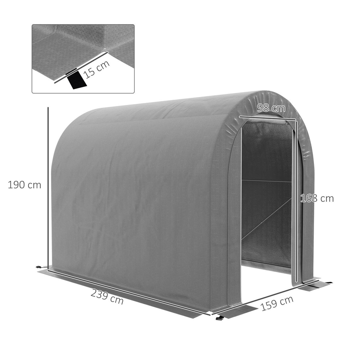 OUTSUNNY Abri de jardin rangement extérieur dim. 239L x 159l x 190H cm - porte zippée - acier galvanisé PE gris