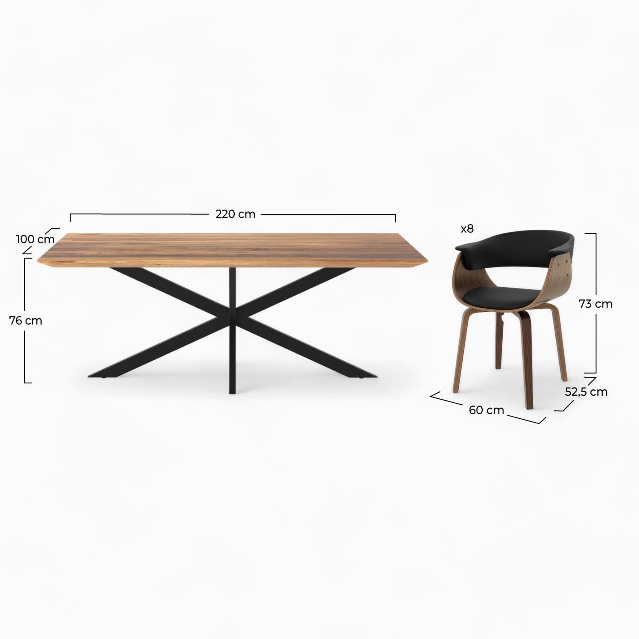 Voir la diapositive 4 : MAISON PAVANE Table et chaises 8 personnes en cuir synthetique noir et bois-Piada