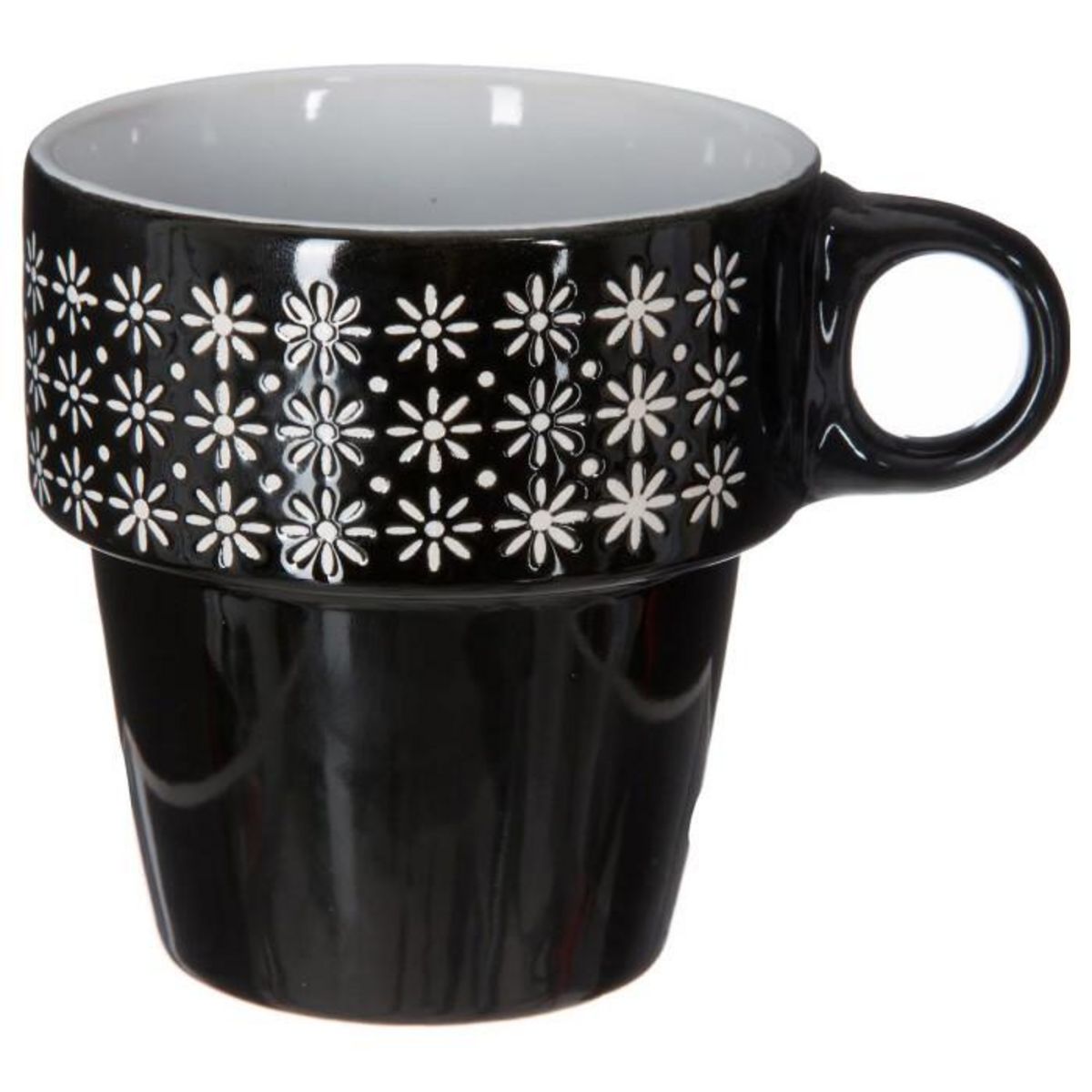 SECRET DE GOURMET Lot de 6 Mugs sur Rack  Ethnik  26cl Noir & Blanc
