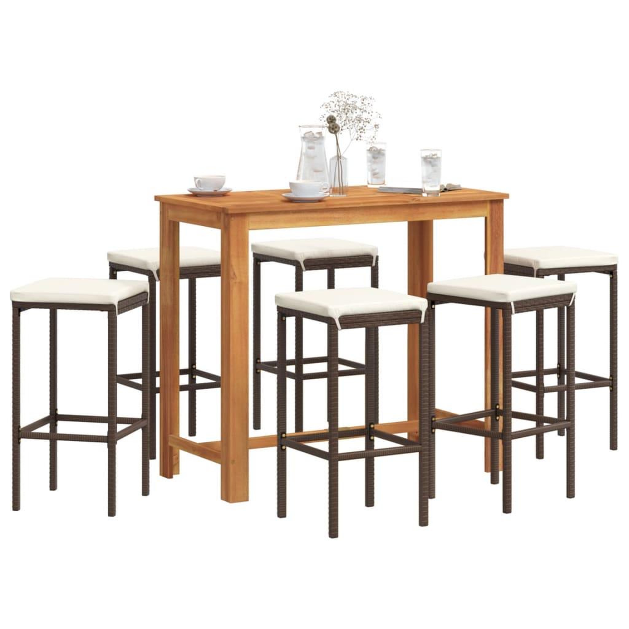 VIDAXL Ensemble de bar de jardin 7 pcs marron bois massif acacia rotin