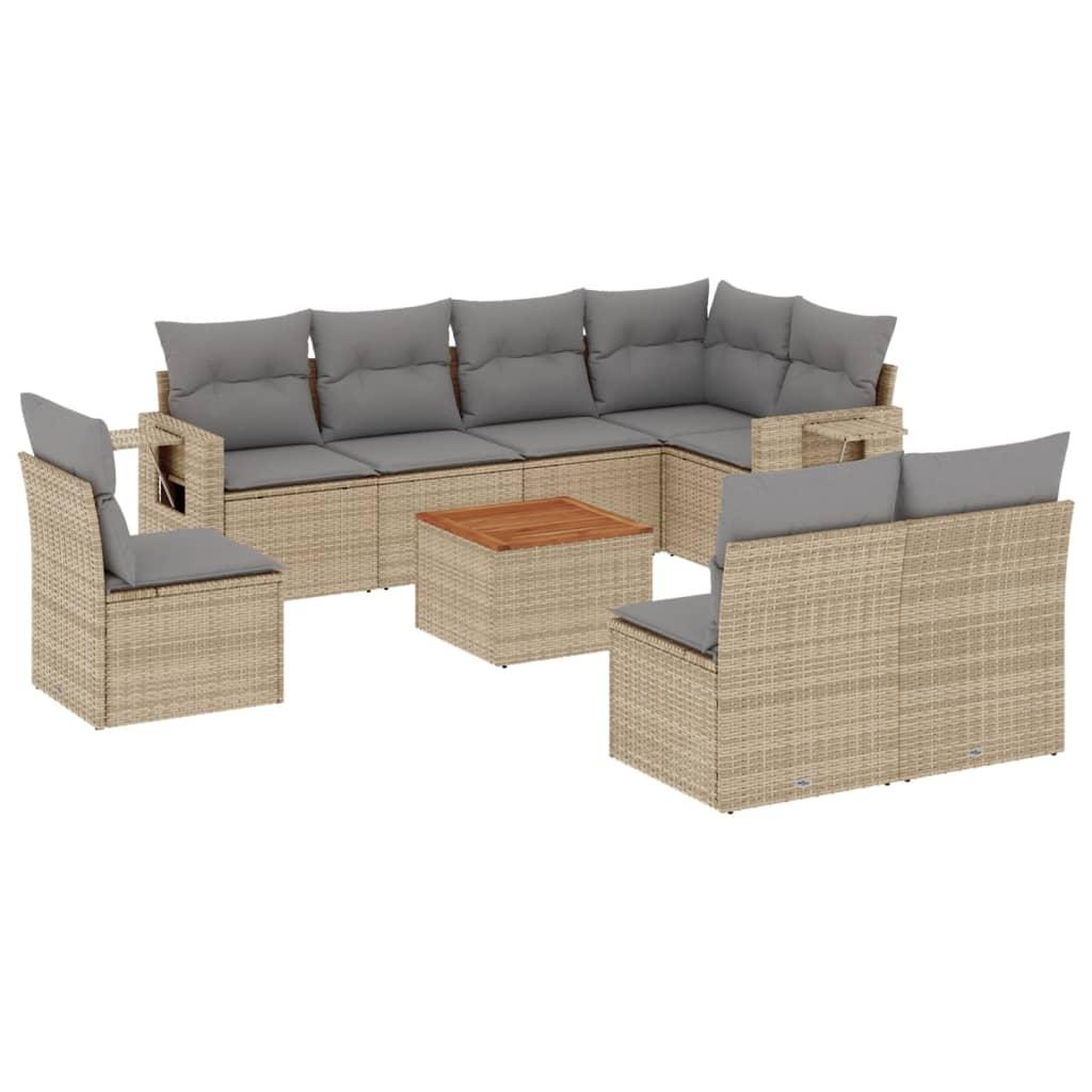 Voir la diapositive 2 : VIDAXL Salon de jardin avec coussins 9pcs melange beige resine tressee