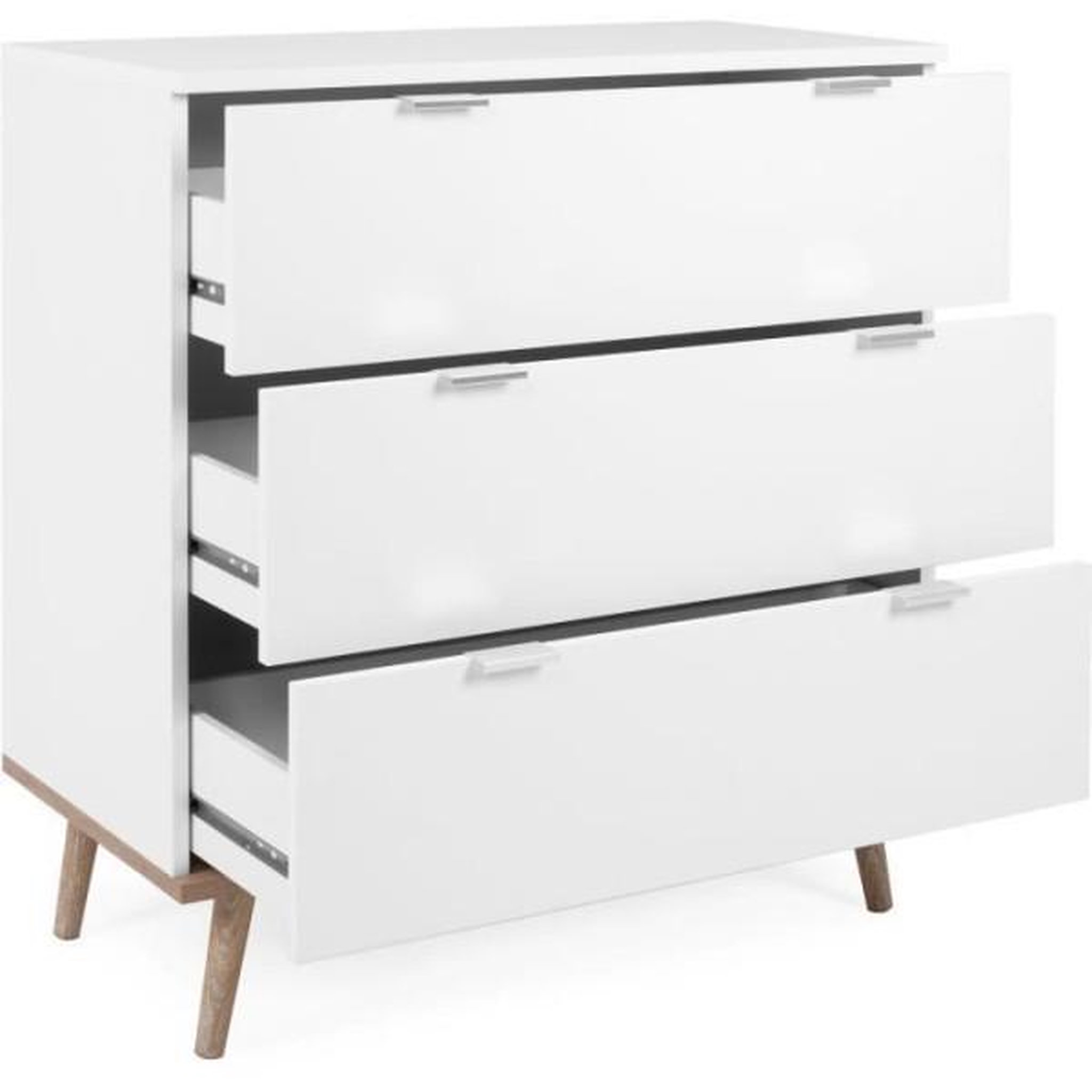 Voir la diapositive 4 : MARKET24 Commode Göteborg - 3 tiroirs - Décor chene sonoma Blanc - Scandinave - L 79,8 x P 40 x H 86,5 cm
