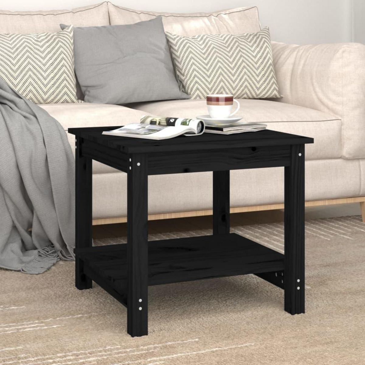 VIDAXL Table basse Noir 50x50x45 cm Bois massif de pin