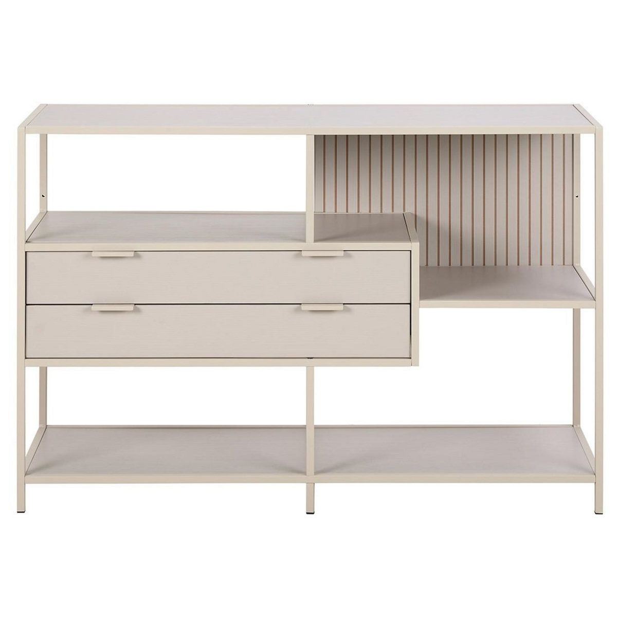 LISA DESIGN Anthea - étagère filaire métal avec plaquage en effet bois blanchi - avec tiroirs - 114 cm - gris