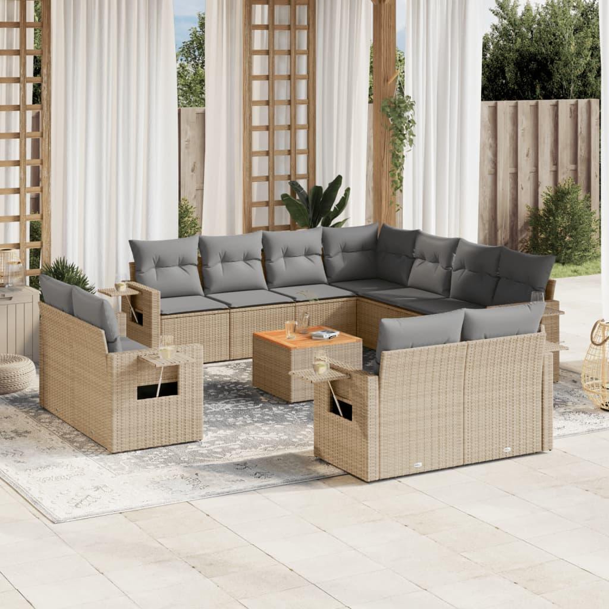 VIDAXL Salon de jardin avec coussins 12 pcs beige resine tressee