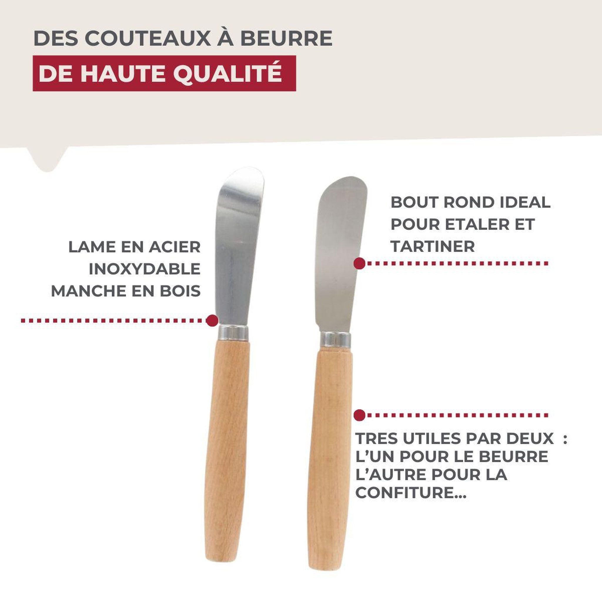 Voir la diapositive 4 : Fackelmann Lot de 2 couteaux à beurre 18 cm Fackelmann Sybarys