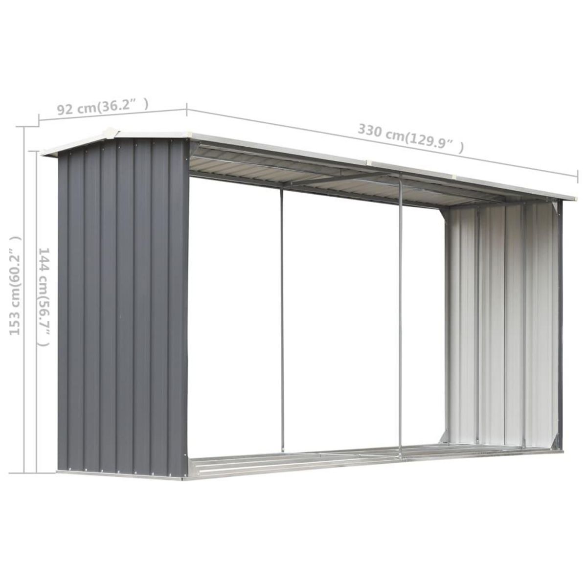 VIDAXL Abri de stockage de bois Acier galvanise 330x92x153 cm Gris