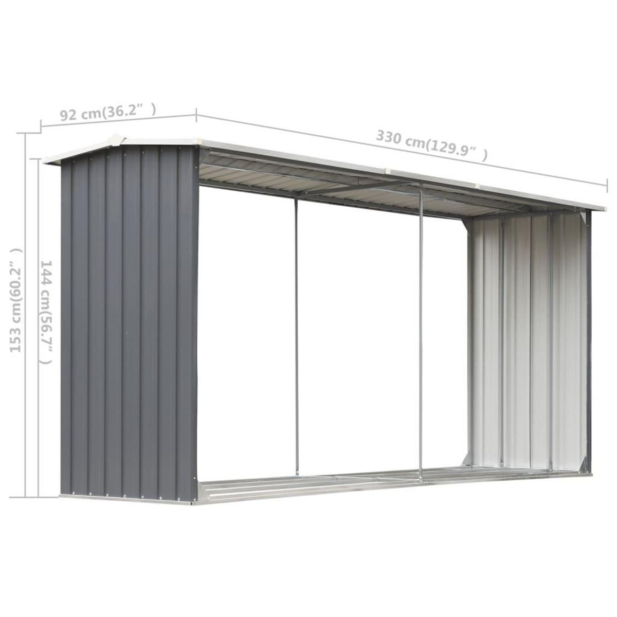 VIDAXL Abri de stockage de bois Acier galvanise 330x92x153 cm Gris