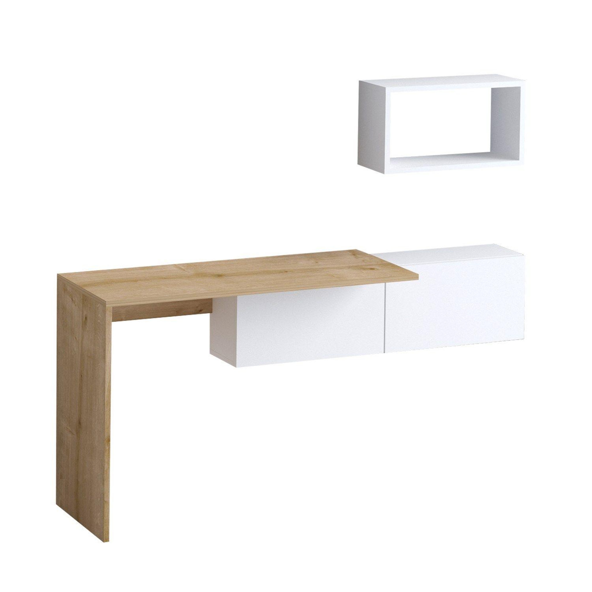 TOILINUX Bureau design asymétrique avec rangement mural tulum - beige