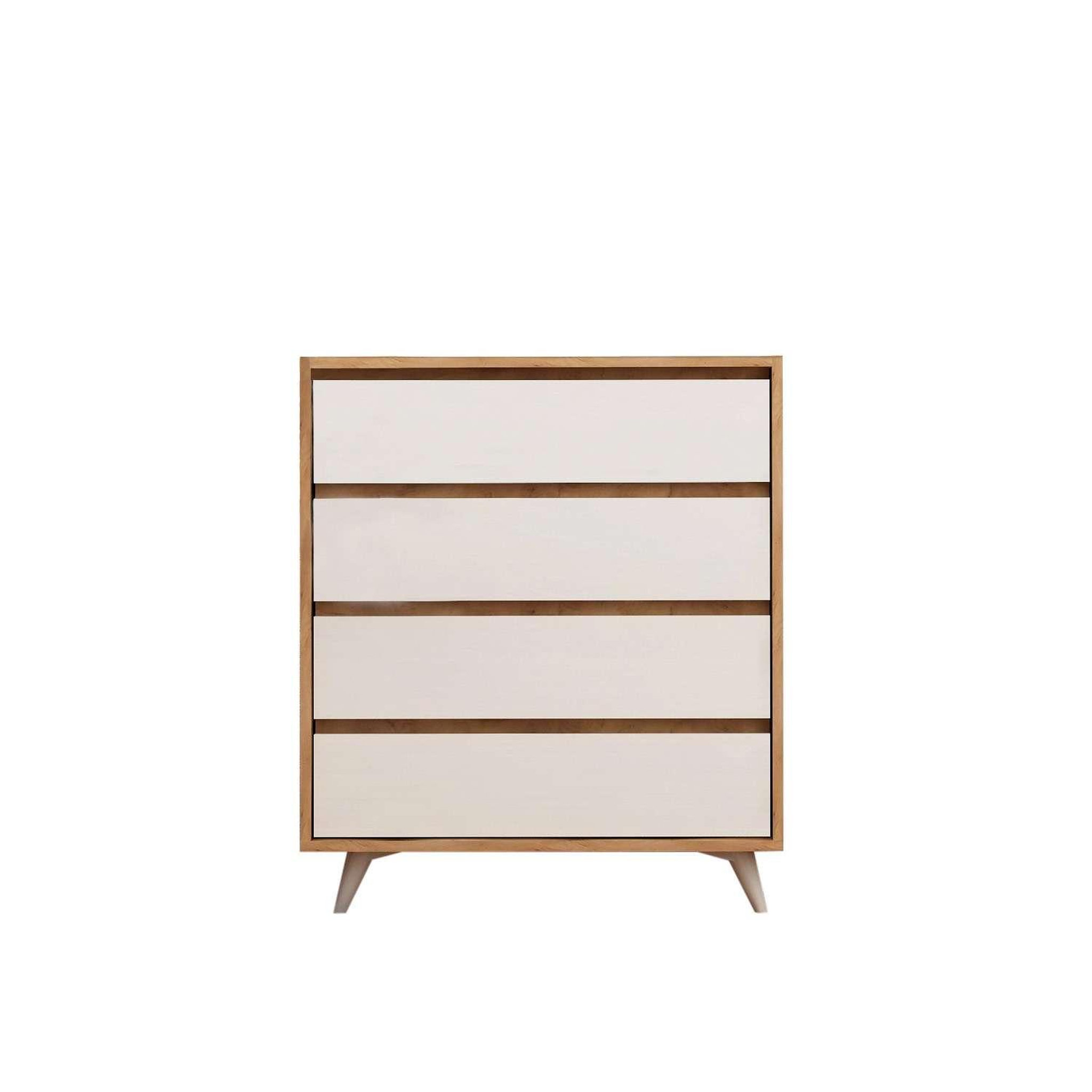 TOILINUX Commode 4 tiroirs éthera en bois - beige et blanc