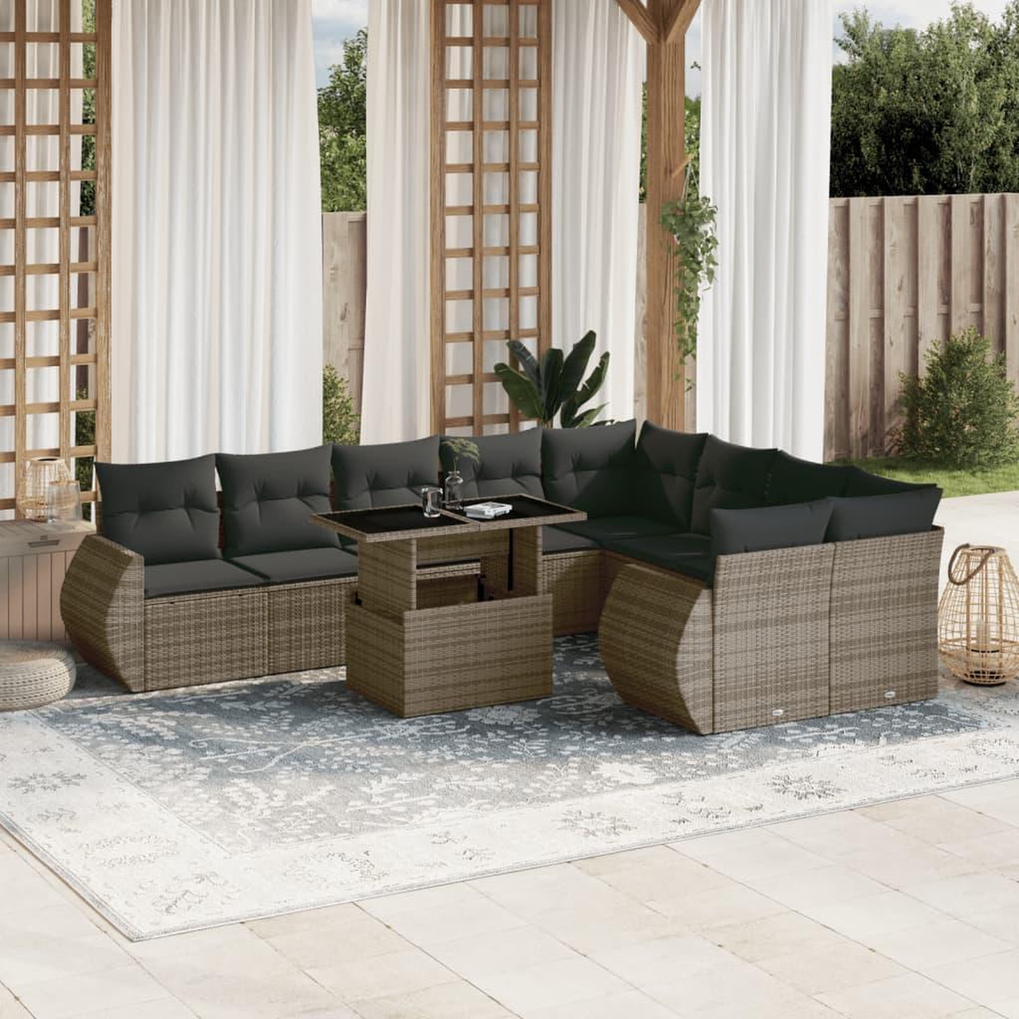 VIDAXL Salon de jardin avec coussins 10 pcs gris resine tressee