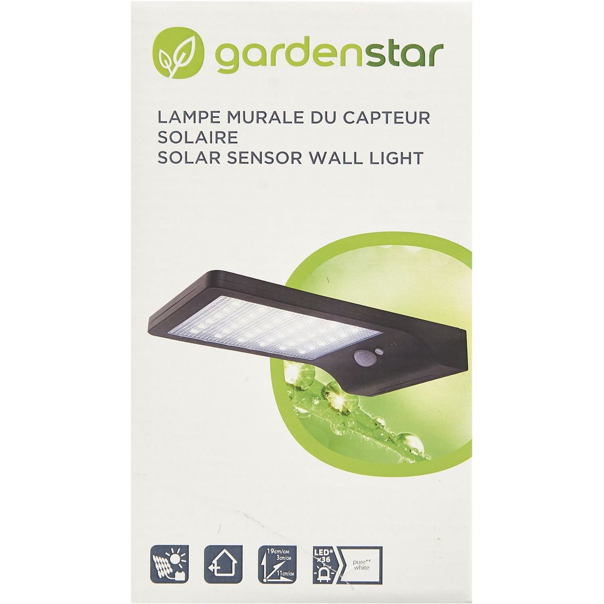 GARDENSTAR Lampe murale solaire à détecteur de mouvement - 18cm - 36 LED