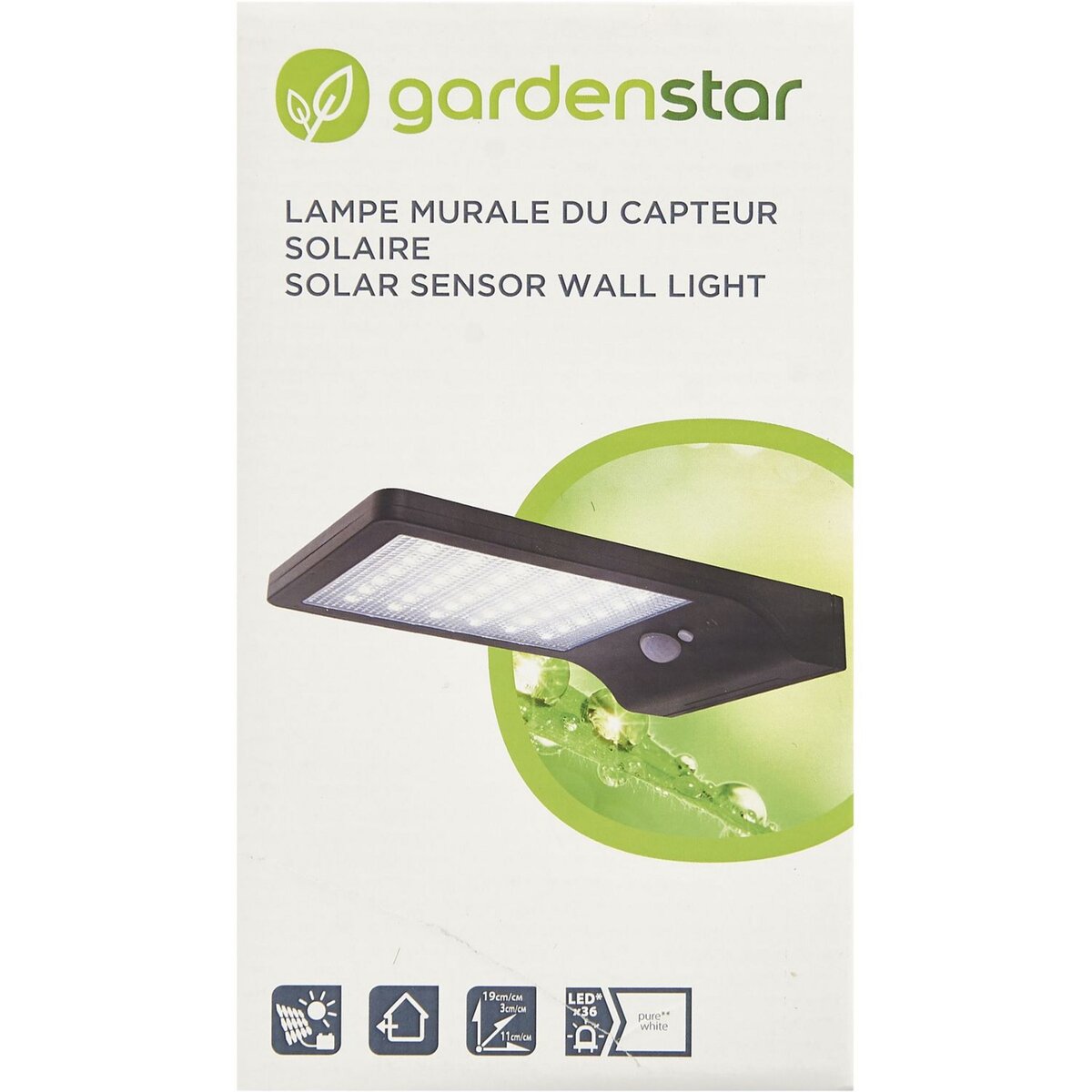GARDENSTAR Lampe murale solaire à détecteur de mouvement - 18cm - 36 LED