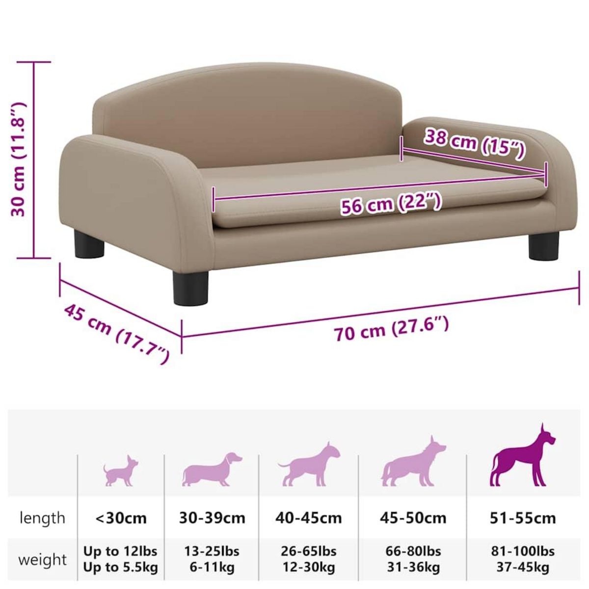 VIDAXL Lit pour chien cappuccino 70x45x30 cm similicuir