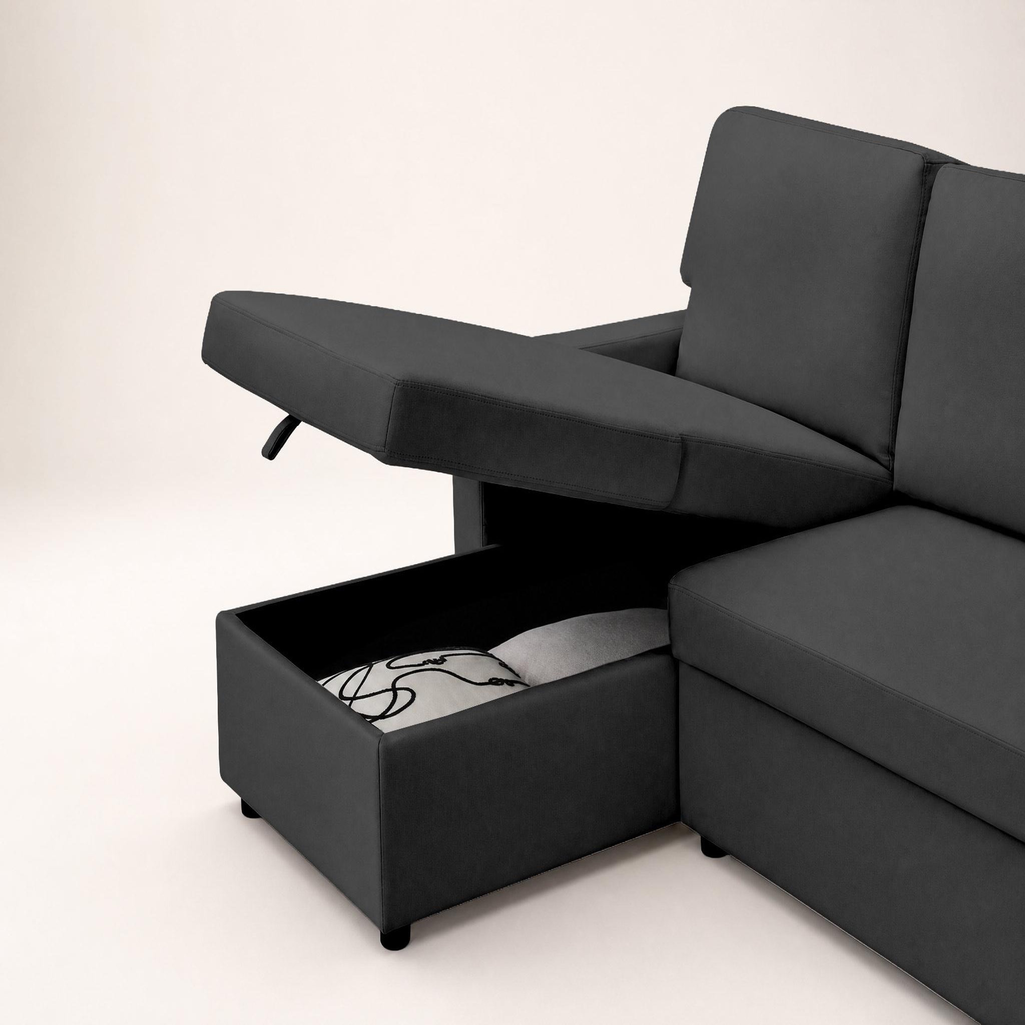 Voir la diapositive 5 : BEST MOBILIER Meiya - canapé d'angle réversible 4 places convertible avec coffre en tissu