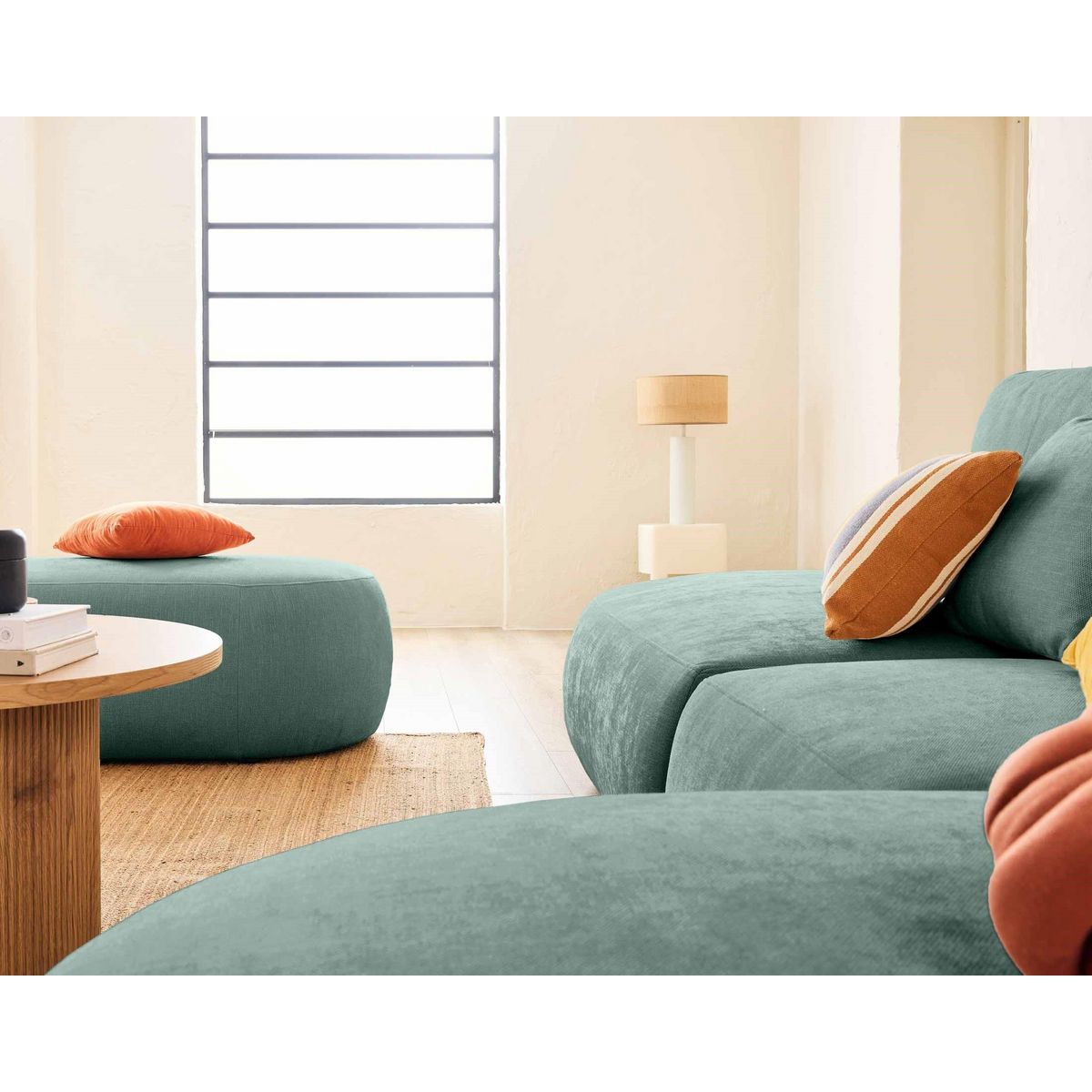 LISA DESIGN Santorini - canapé modulable d'angle droit + pouf - 5 places - en tissu texturé