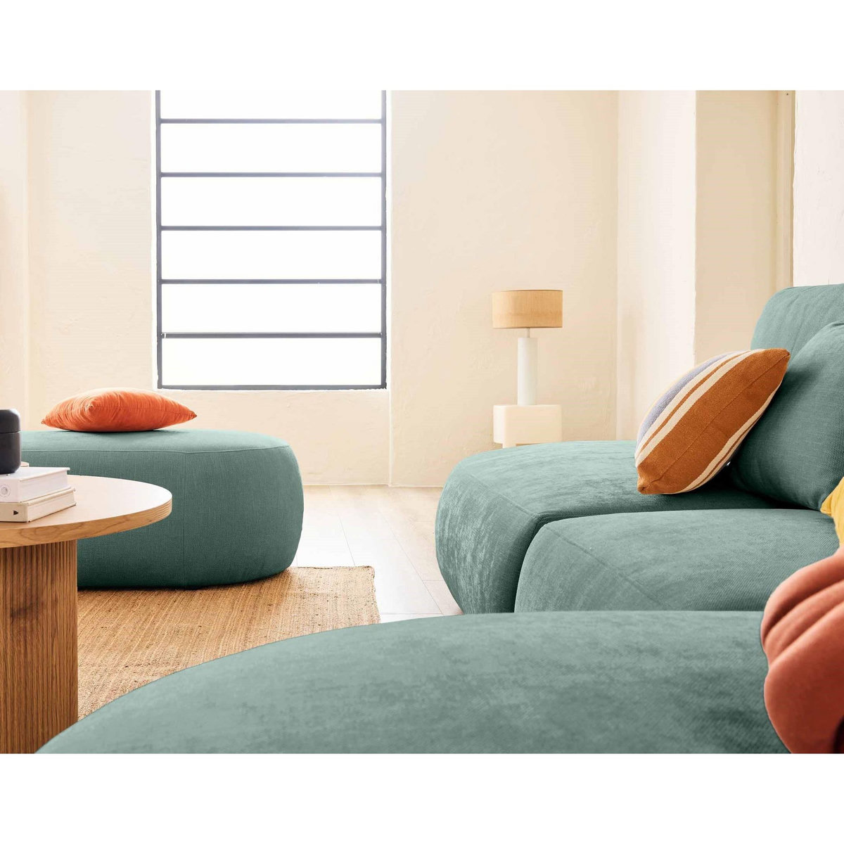 LISA DESIGN Santorini - canapé modulable d'angle droit + pouf - 5 places - en tissu texturé