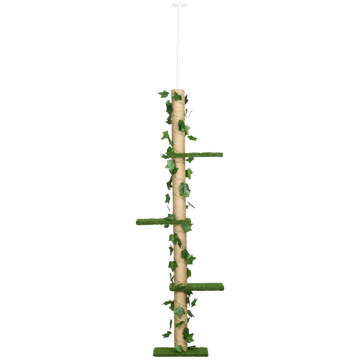 PAWHUT Arbre à chat poteau à griffer design hauteur réglable dim. 37L x 21l x 202- 242H cm 4 niveaux beige vert