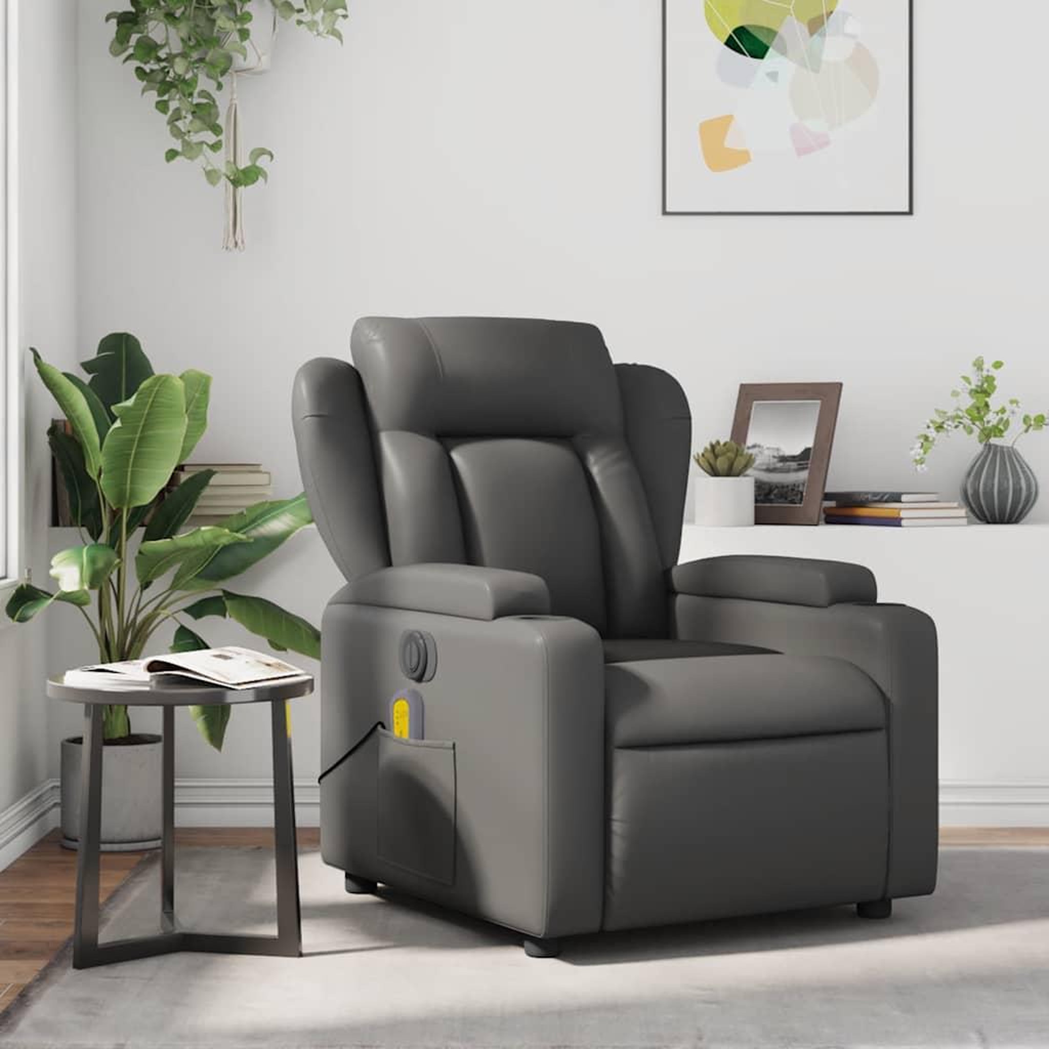 VIDAXL Fauteuil de massage inclinable Gris Similicuir