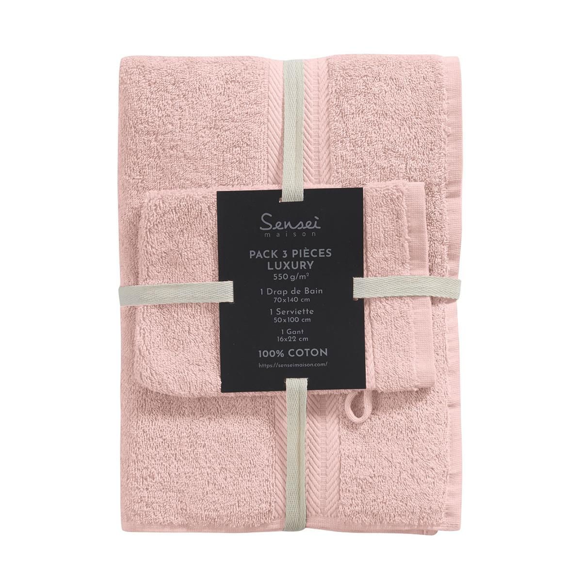 Sensei Maison Ensemble de bain 3 pièces (1 drap de bain + 1 serviette de toilette + 1 gant) LUXURY