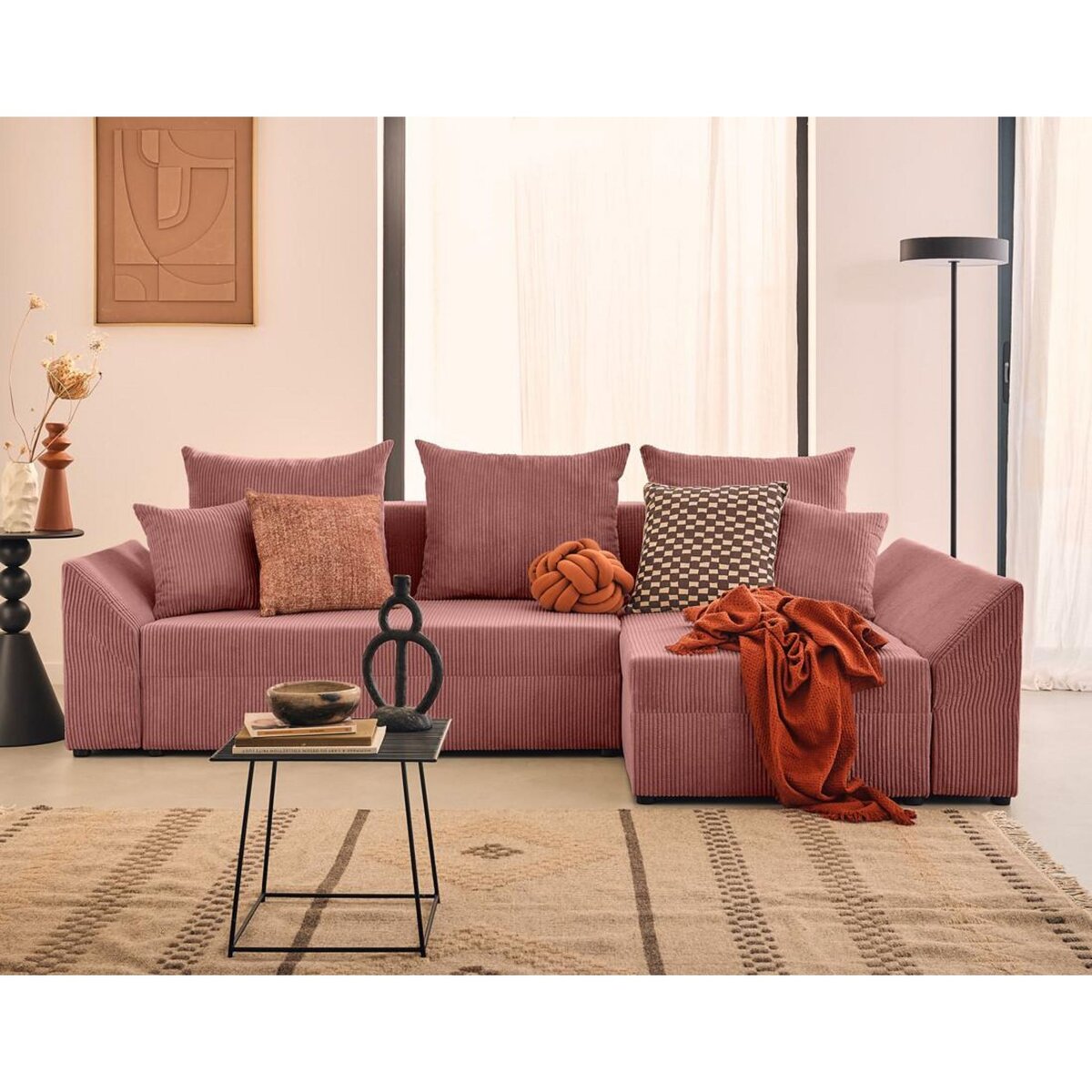 BEST MOBILIER Mike - canapé d'angle réversible - 4 places - convertible avec coffre - en velours côtelé