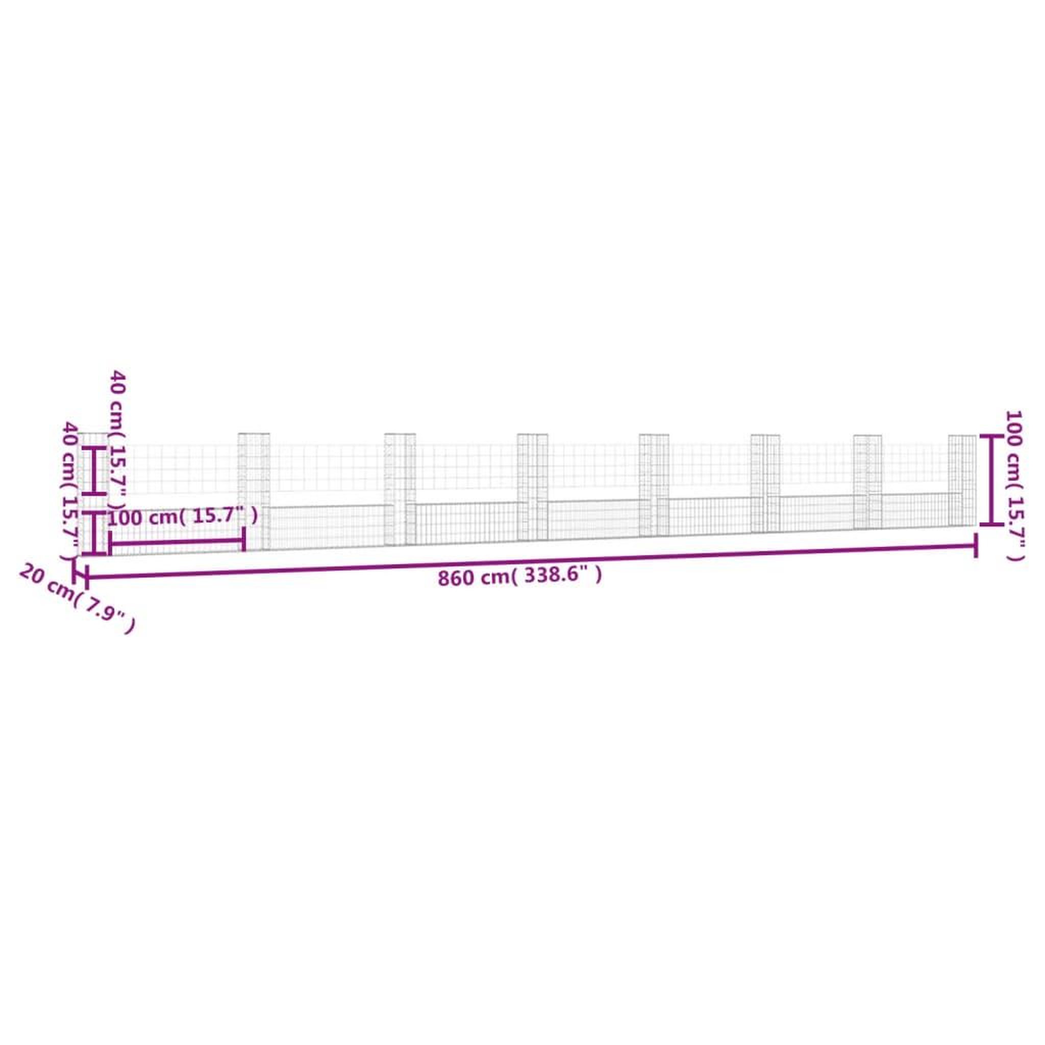 Voir la diapositive 6 : VIDAXL Panier de gabion en forme de U avec 8 poteaux Fer 860x20x100 cm