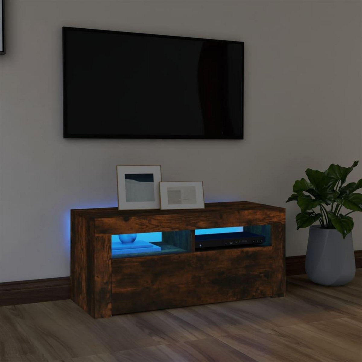VIDAXL Meuble TV avec lumieres LED Chene fume 90x35x40 cm