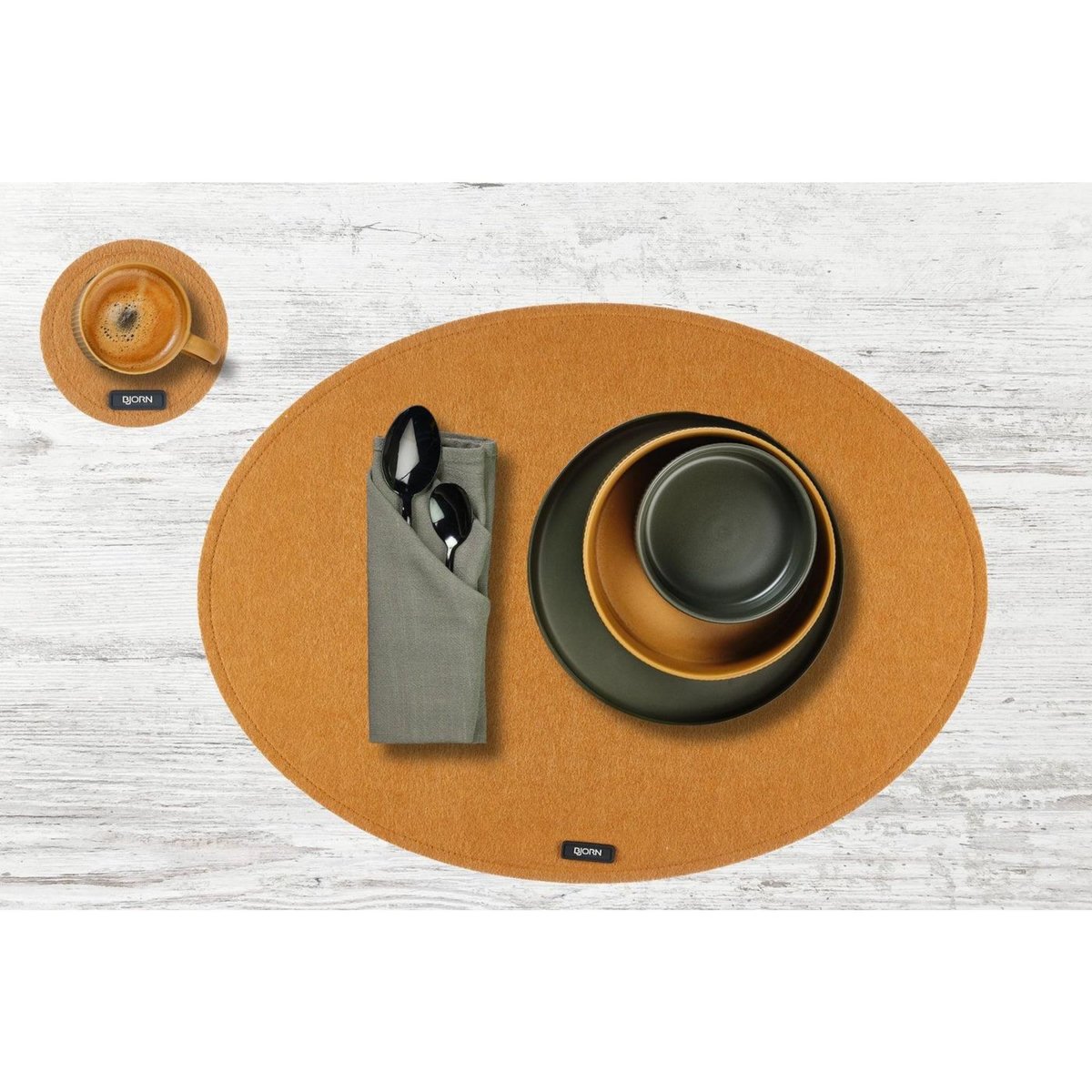 BJORN Set de table ovale - 6 pièces - Feutre recyclé marron