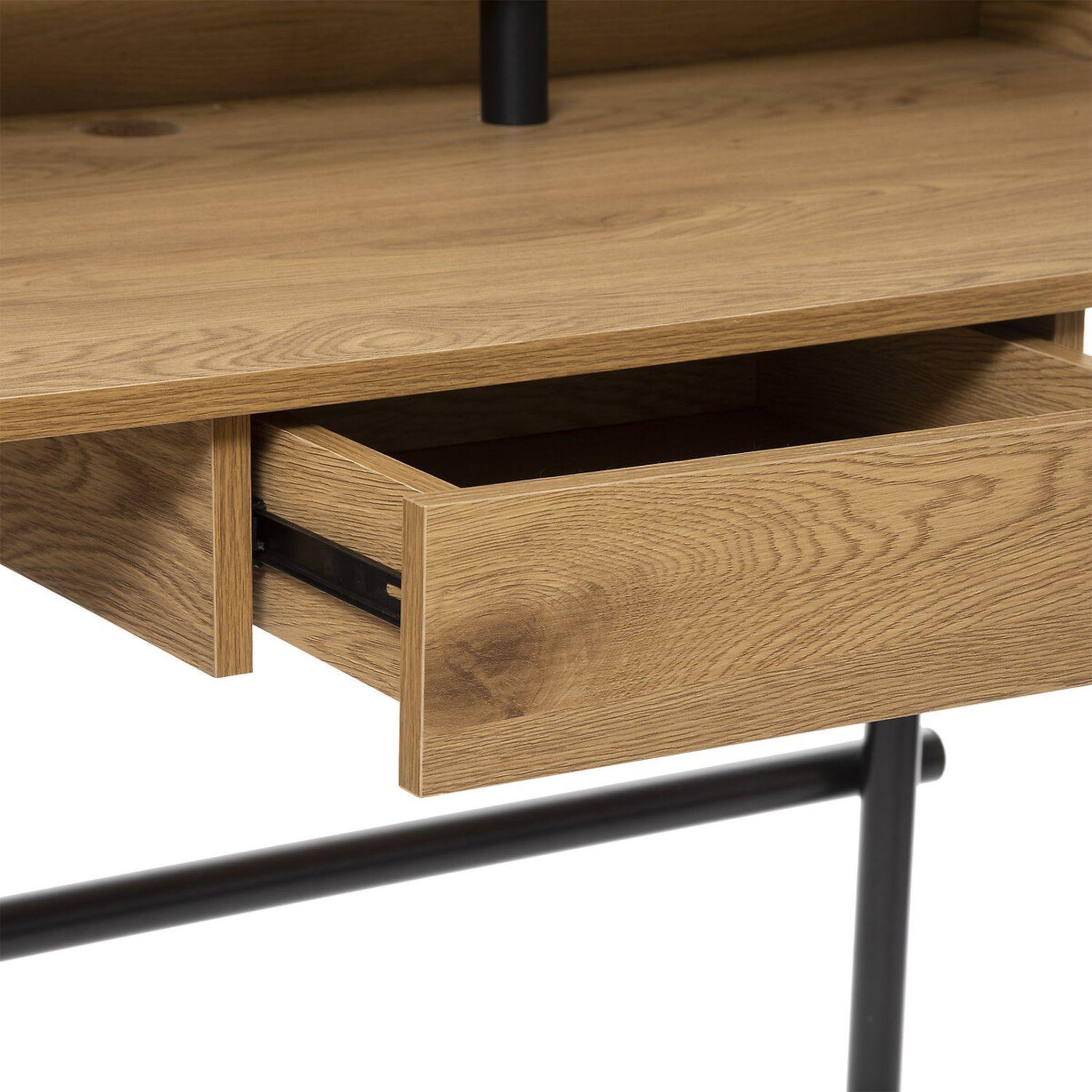 Voir la diapositive 4 : ATMOSPHERA Bureau josan en mdf avec 1 tiroir de rangement central - effet chêne