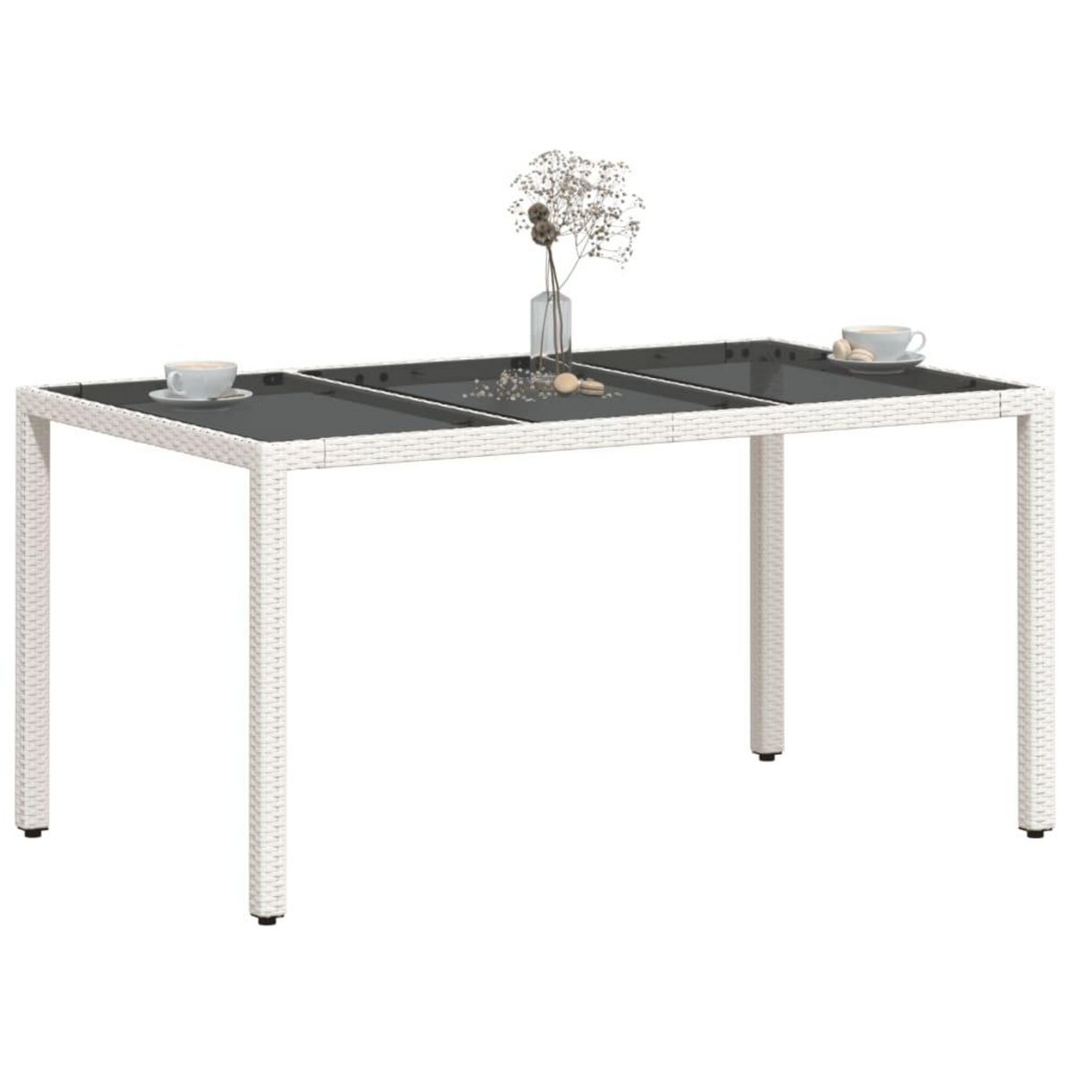 VIDAXL Table de jardin avec dessus en verre blanc resine tressee