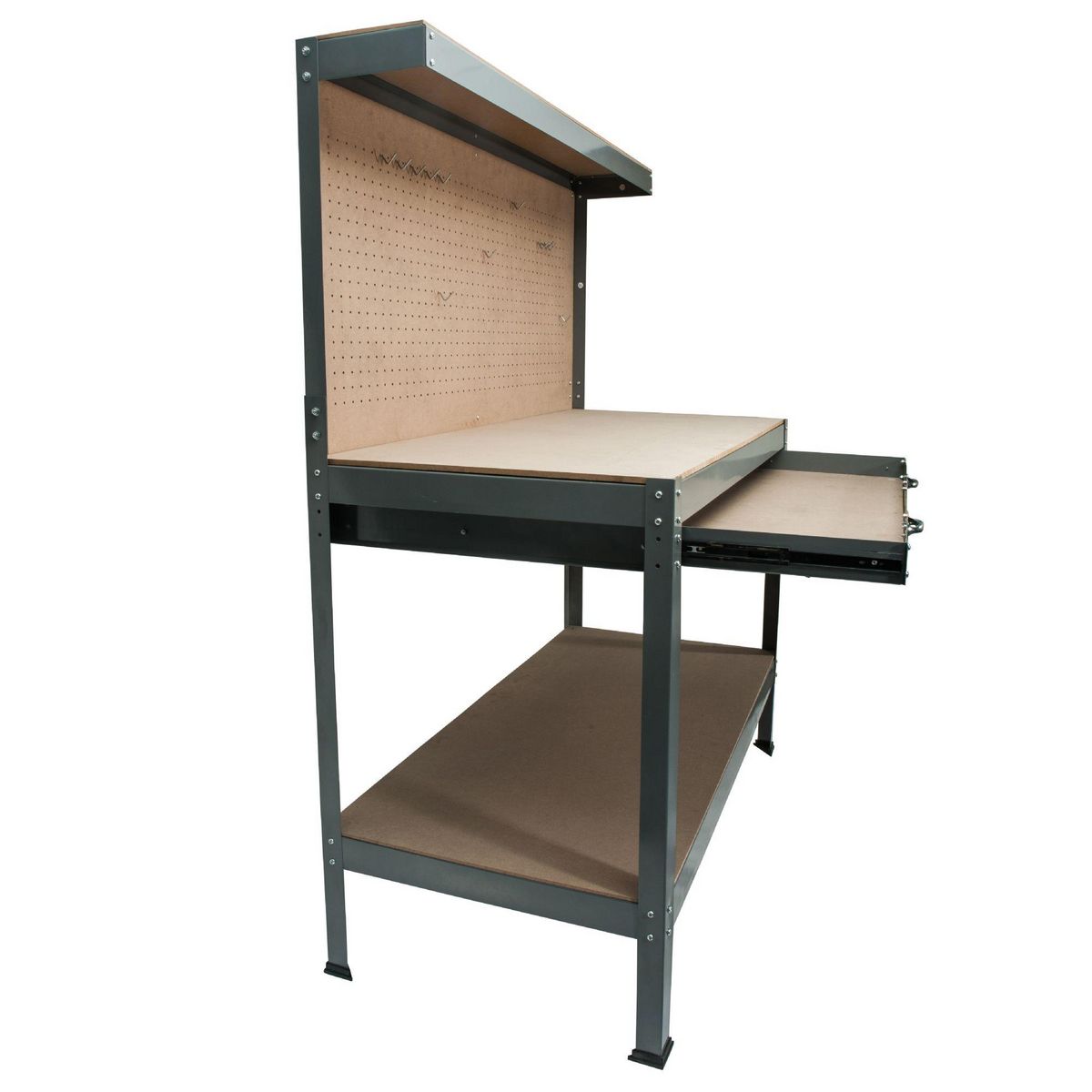 WERKAPRO Établi en métal avec étagères, tiroir et panneau WERKA PRO