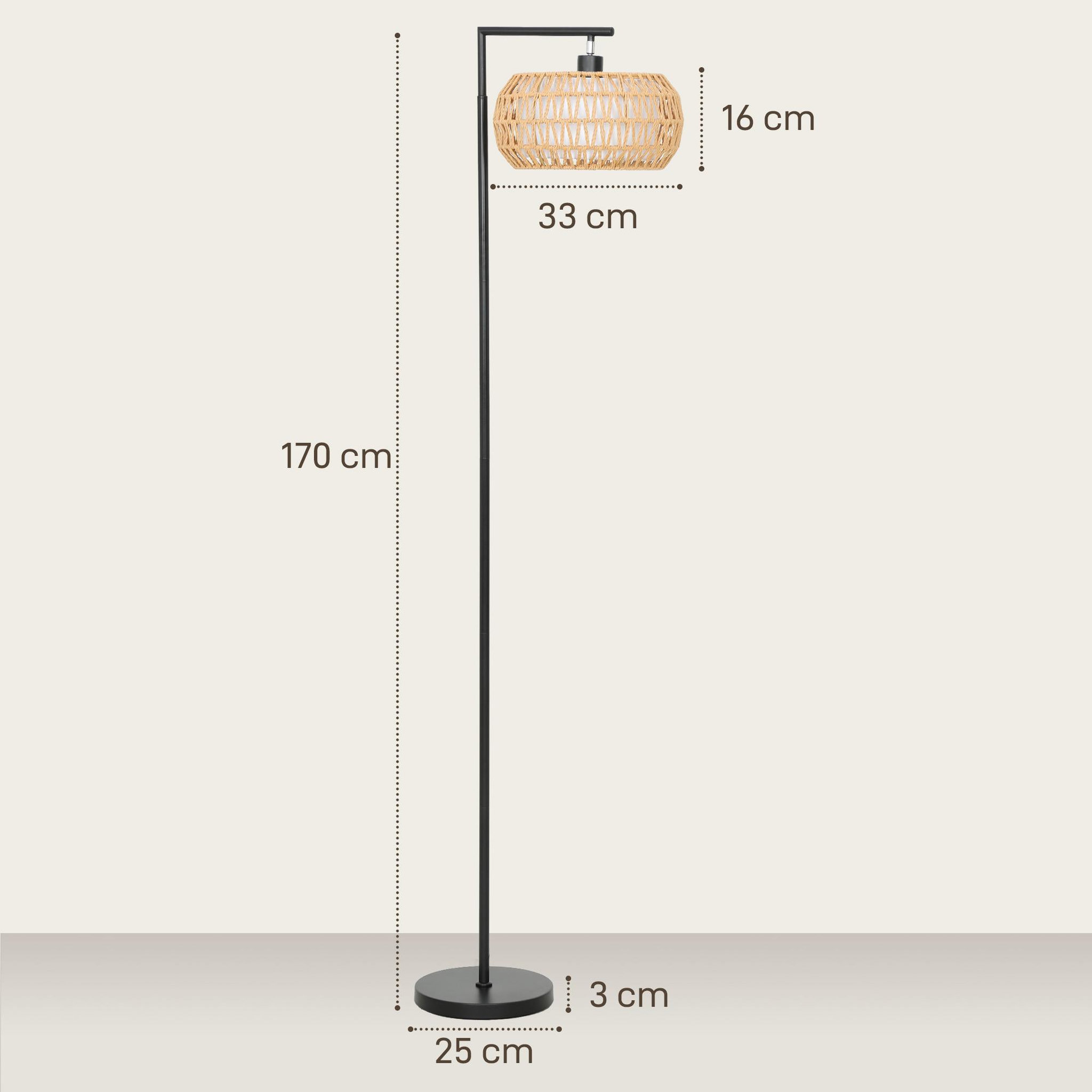 Voir la diapositive 3 : HOMCOM Lampadaire sur pied style bohème h.170cm métal noir abat-jour cloche tissu tressé