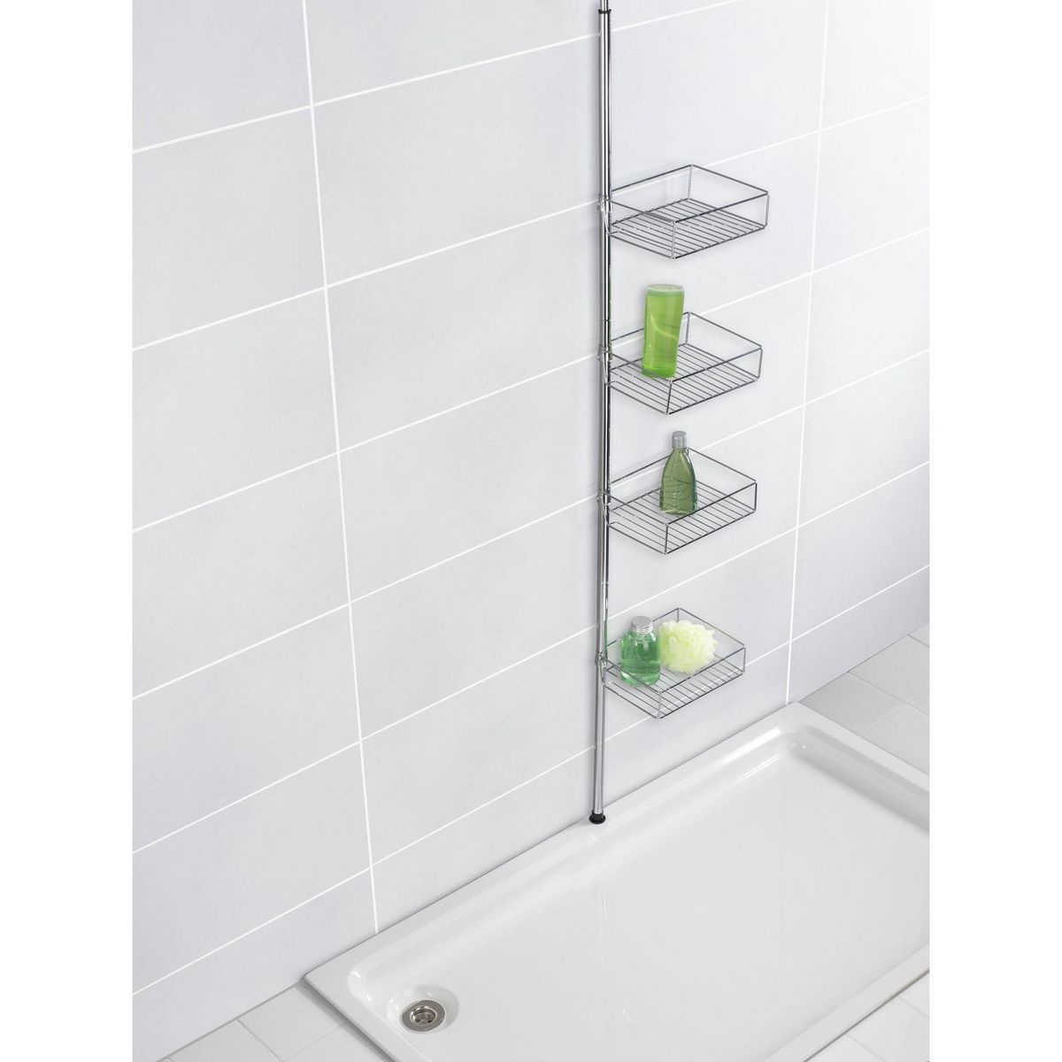Wenko Etagère de douche extensible en acier 4 tablettes - H.65/275cm - Argent