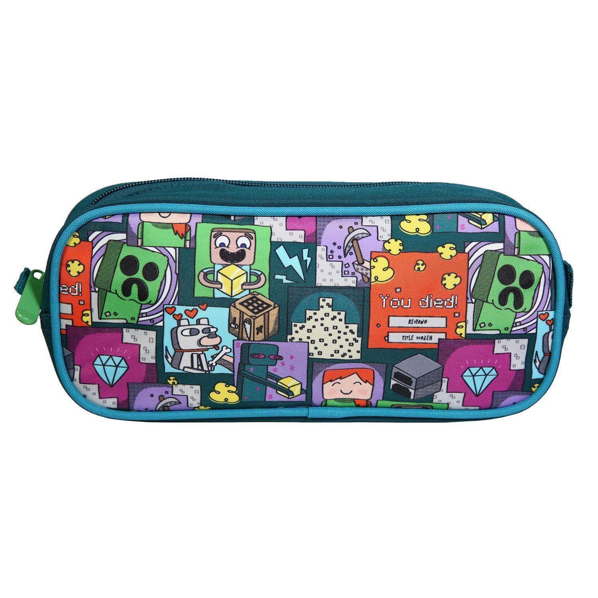 Voir la diapositive 1 : Bagtrotter Trousse scolaire rectangulaire Minecraft Jeu Vidéo Verte Bagtrotter