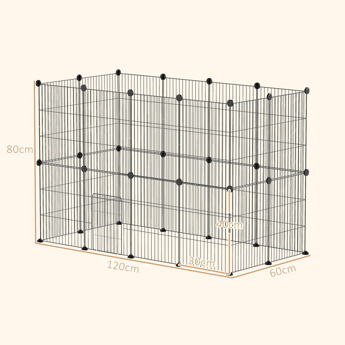 PAWHUT Enclos modulable rongeurs petits animaux - parc 24 panneaux - 120 x 60 x 80 cm - acier noir