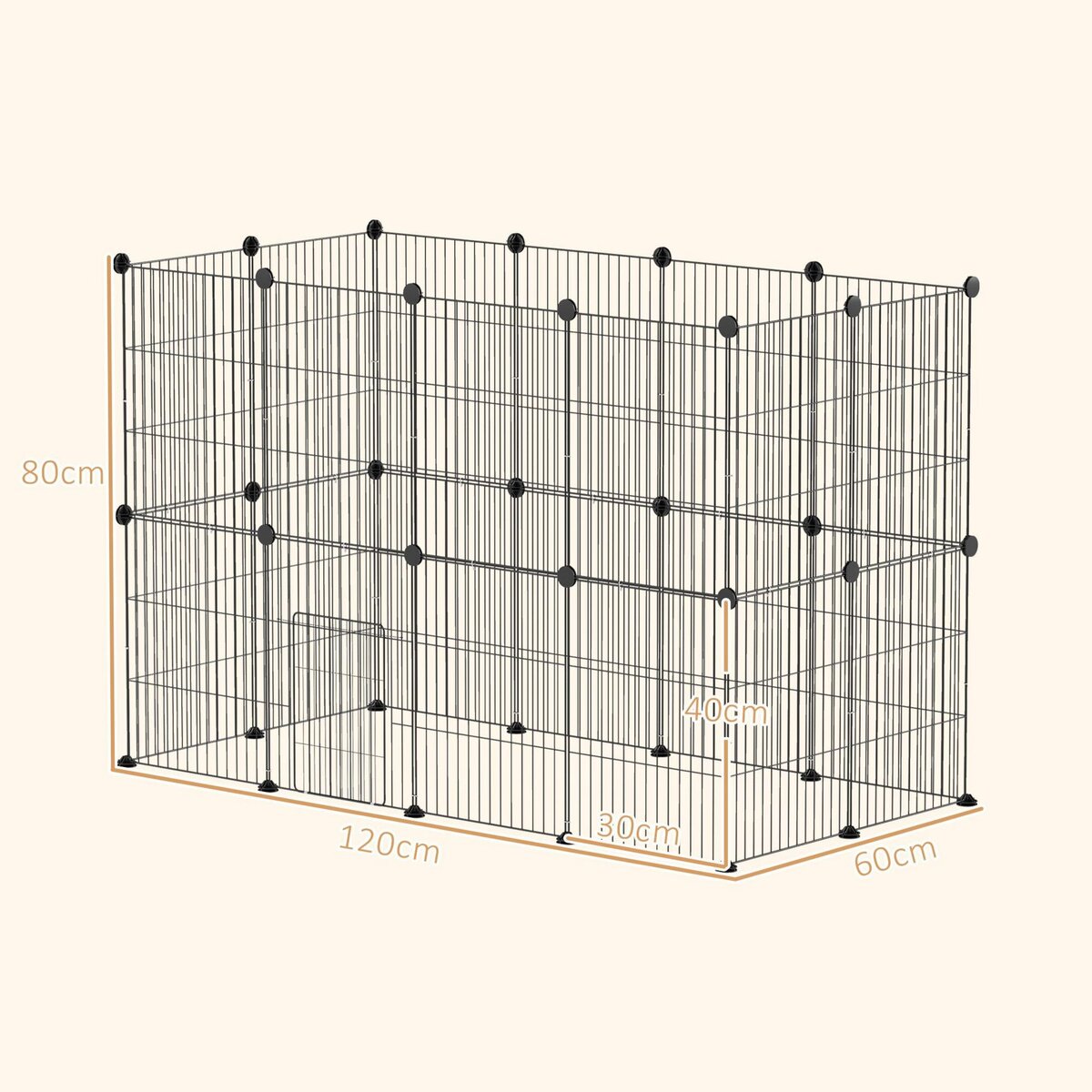 PAWHUT Enclos modulable rongeurs petits animaux - parc 24 panneaux - 120 x 60 x 80 cm - acier noir