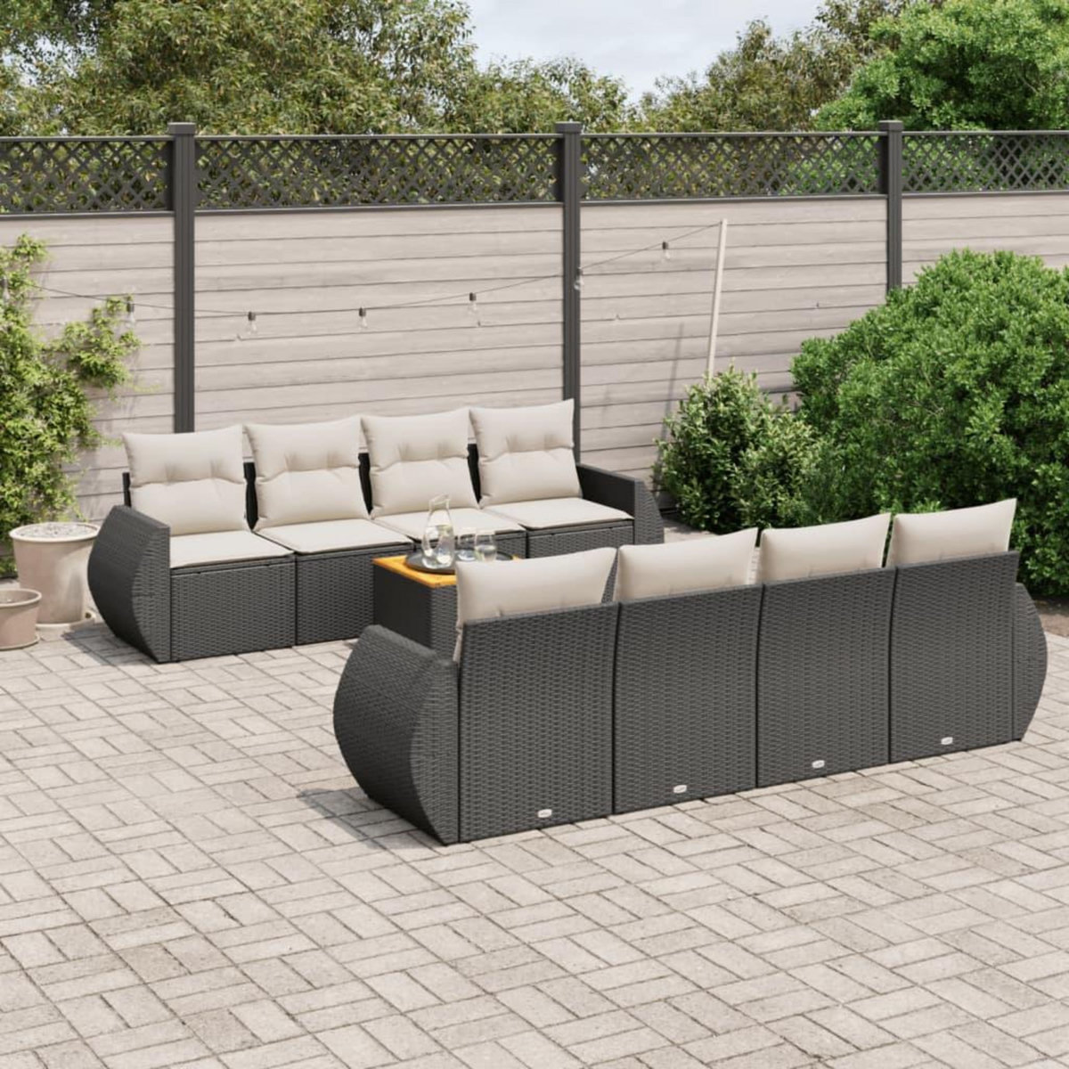 VIDAXL Salon de jardin 9 pcs avec coussins noir resine tressee