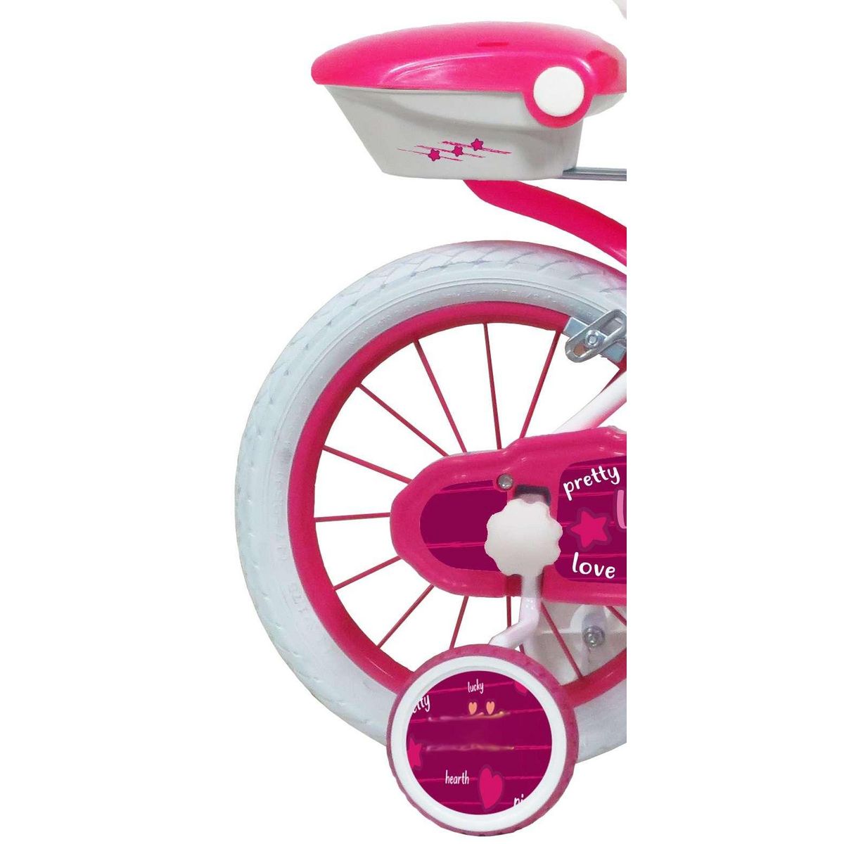 Vélo enfant - Modèle 14''Fille Lolli Girl pour enfant de 95 à 110 cm avec stabilisateurs - Panier avant - Coffre arrière - 2 freins et pneus gonflables