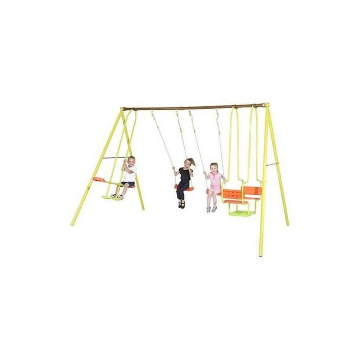 Trigano TRIGANO Portique MIRAPOU en metal - 2,20 m - 2 balancoires + 1 face a face + 1 nacelle