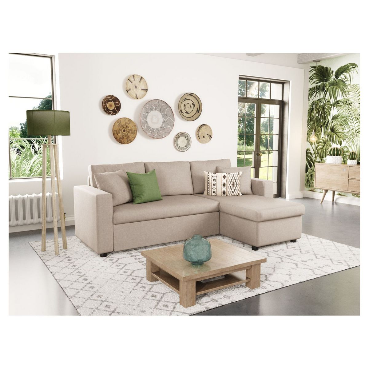 Canapé d'angle réversible convertible avec coffre en tissu ou velours GERALDINE 