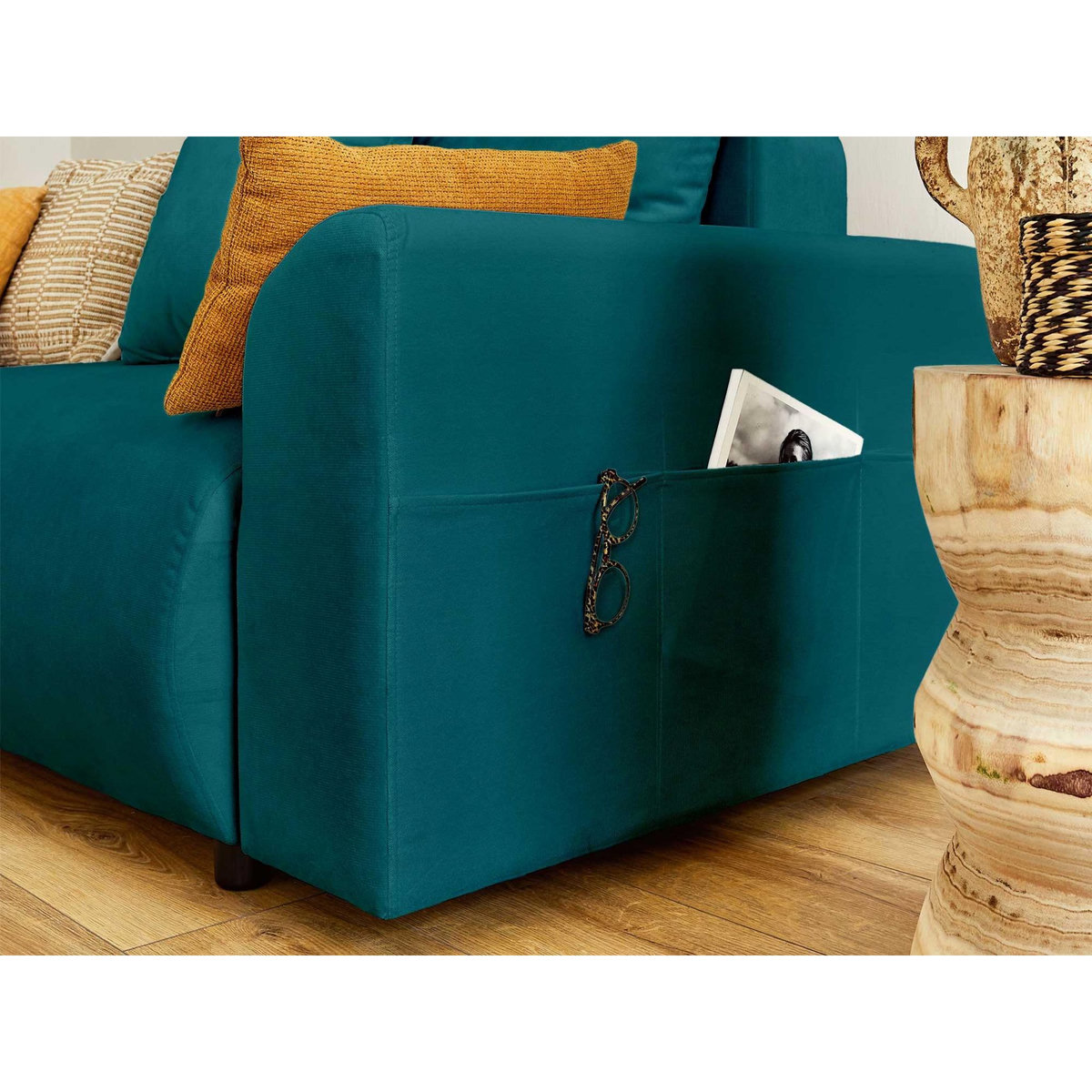 LISA DESIGN Camelia - canapé d'angle réversible - 4 places - convertible avec coffre et poches - en velours