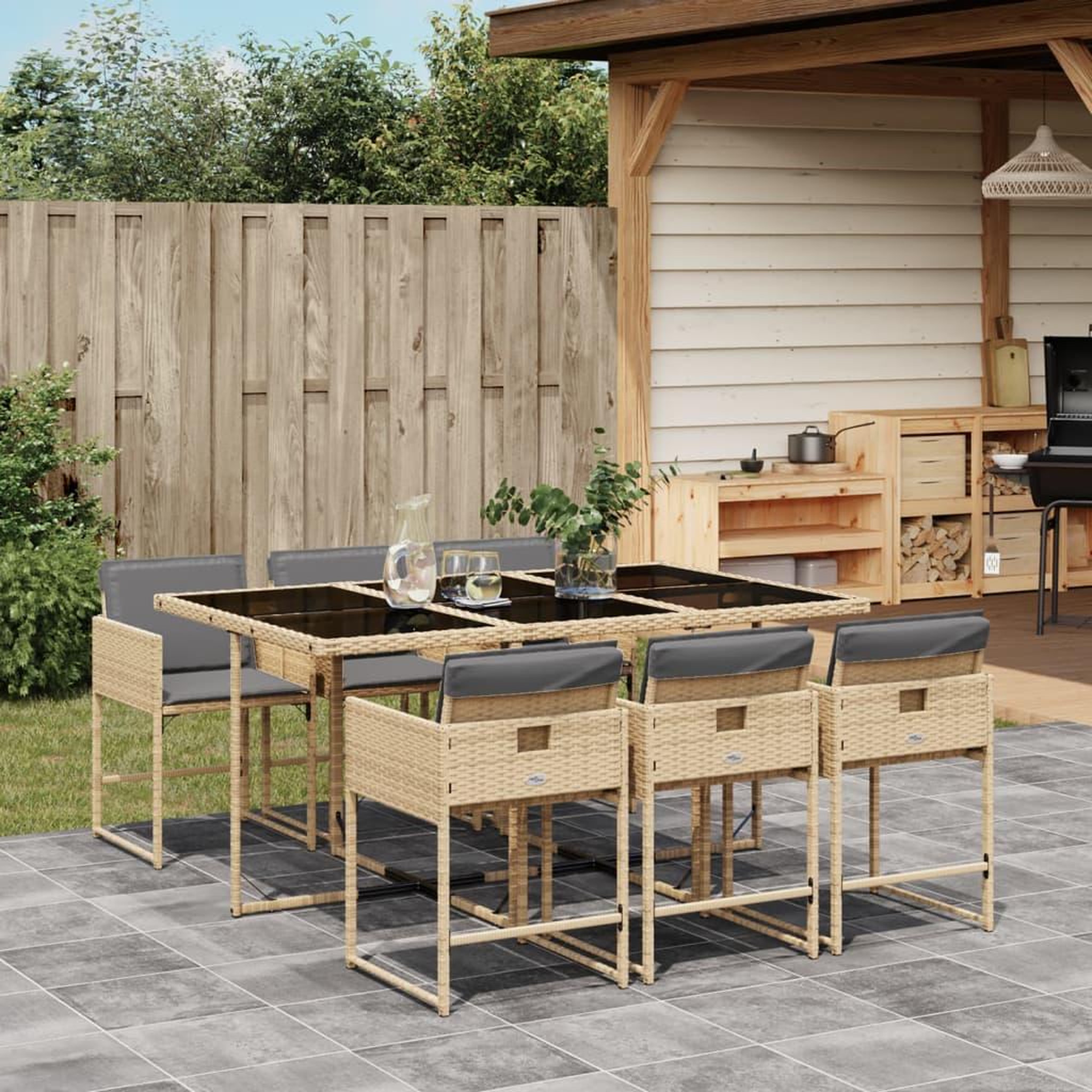 Voir la diapositive 1 : VIDAXL Ensemble a manger de jardin coussins 7 pcs melange beige rotin