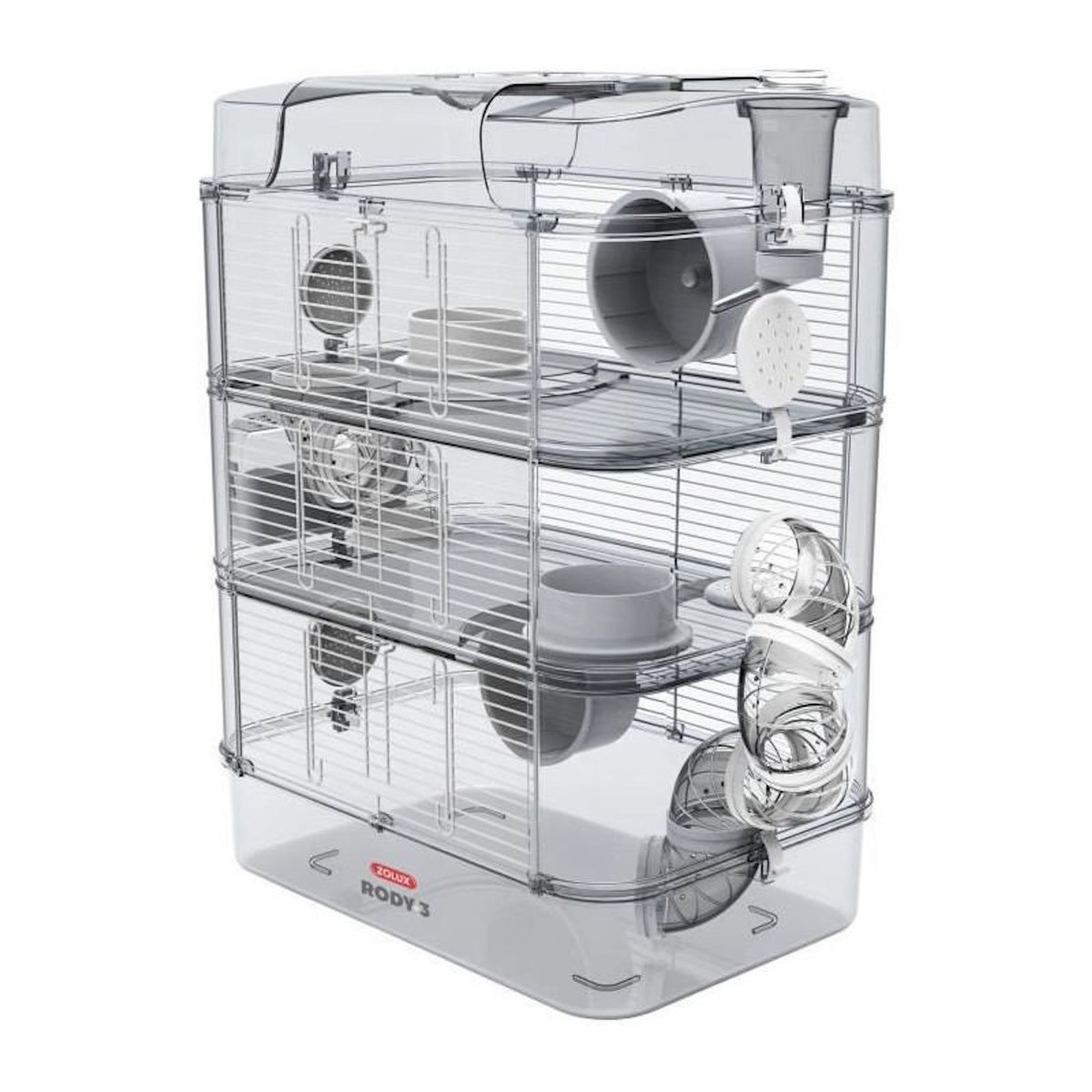 Zolux Cage sur 3 étages - ZOLUX - Rody3 trio - Pour hamsters, souris et gerbilles - L 41 x p 27 x h 53 cm - Blanc